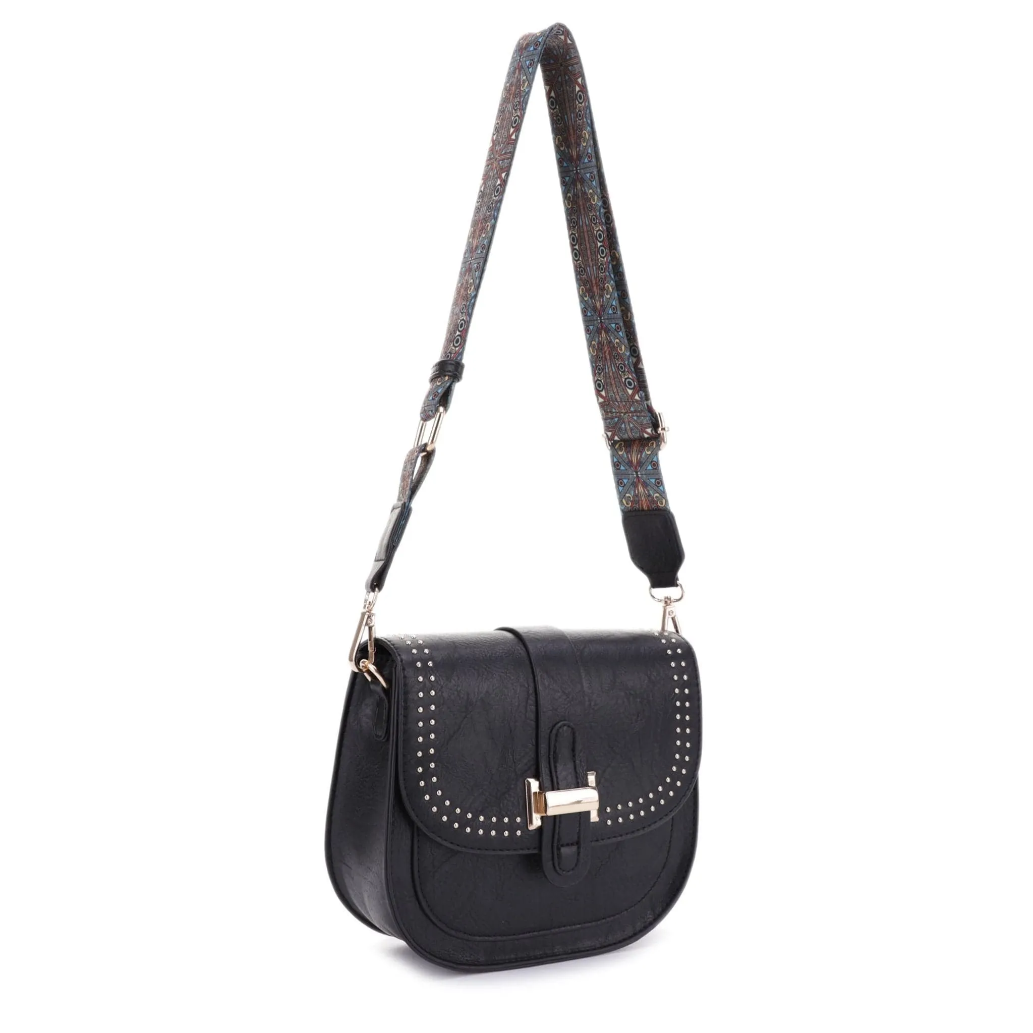 DJ60119 Portia Crossbody With Stud Details and Printed Guitar Strap