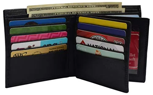 European Hipster Mens Wallet Thick Large Bifold 20 Cards and 2 ID Window, Black, one size