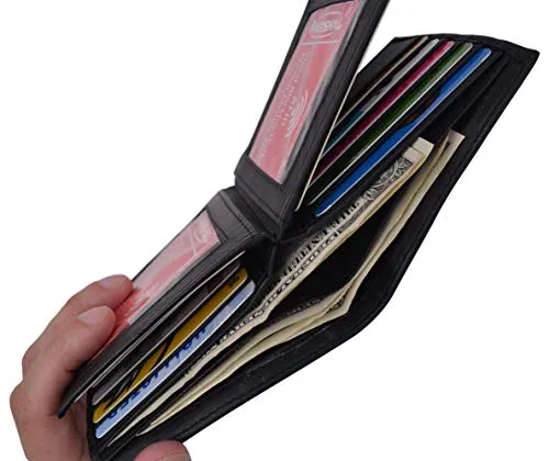 European Hipster Mens Wallet Thick Large Bifold 20 Cards and 2 ID Window, Black, one size