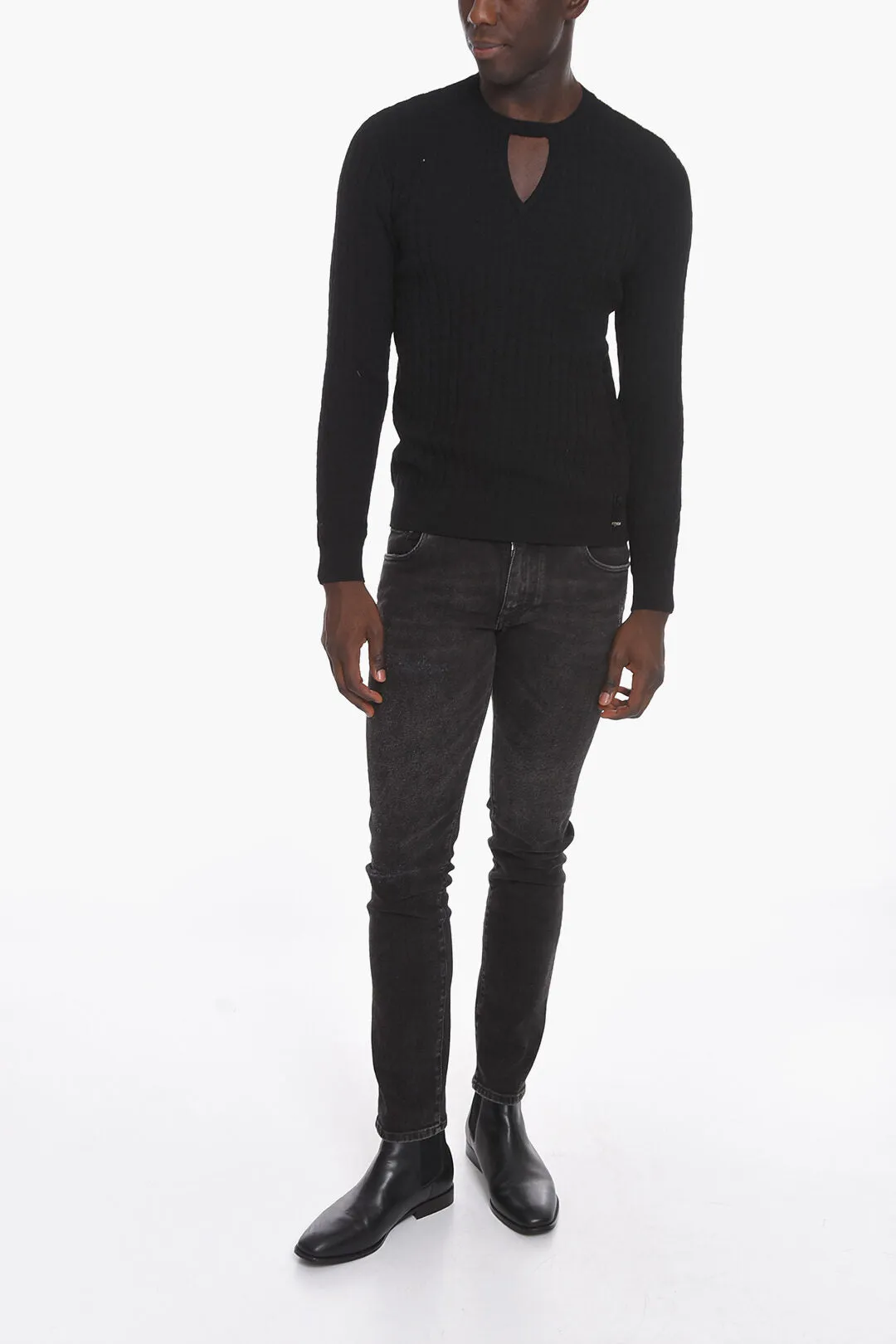 Fendi Crew Neck Virgin Wool Sweater with Cut-out