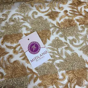 Gold Diamond Floral Ornamental Thread Embroided Net Fabric 34" Wide M234 Mtex