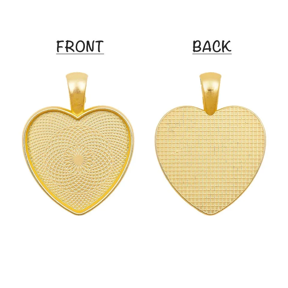 Gold Heart Shape Cameo Base Metal Charm (2 pieces)