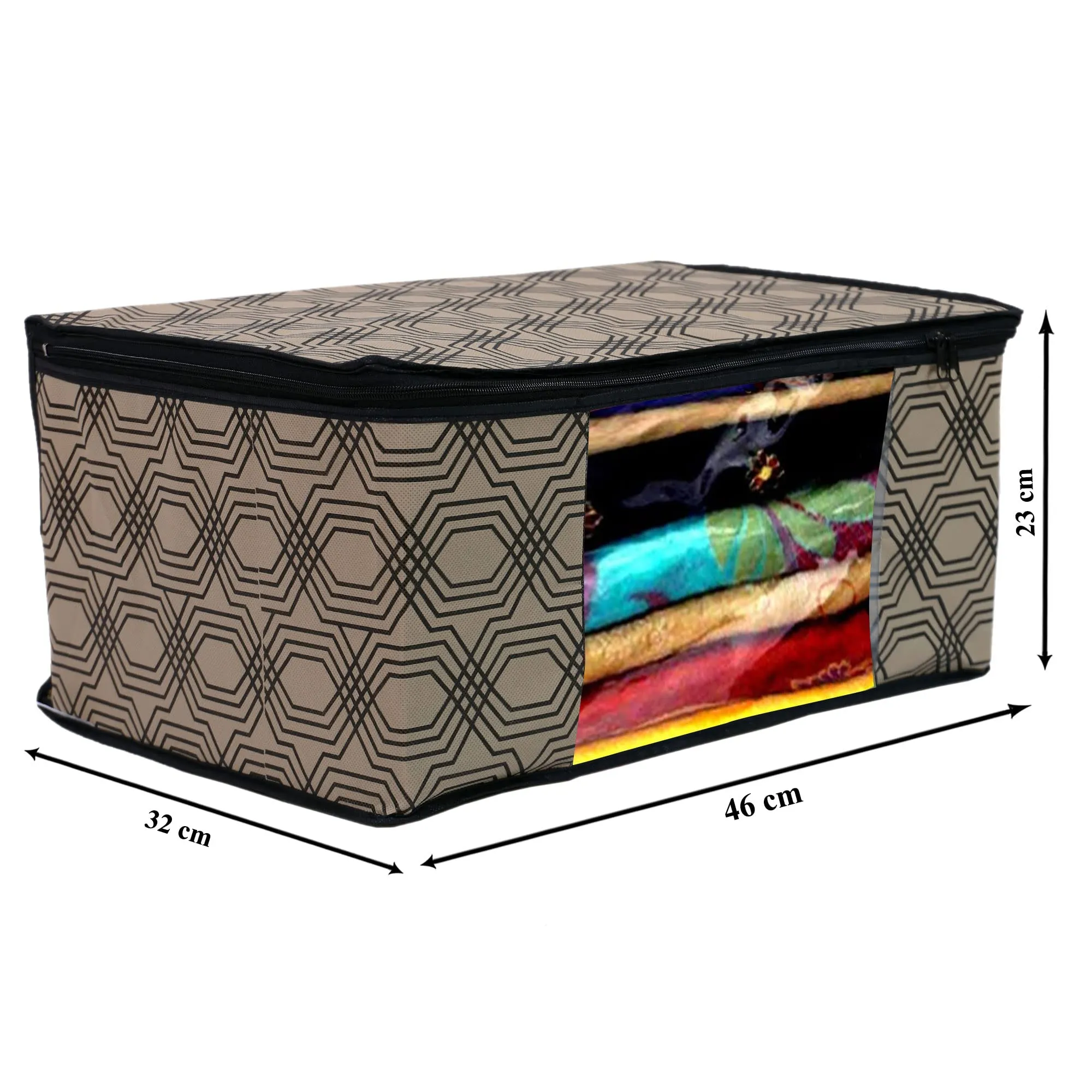 Heart Home Honeycomb Print Non-Woven Foldable Saree Cover|Clothes For Home & Traveling With Transparent, Extra Large Pack of 8 (Cream)