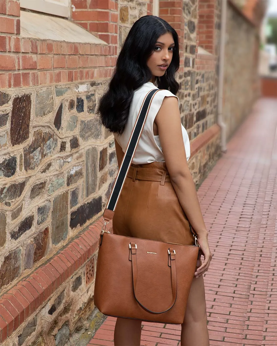 Inga Large Zip Top Tote Bag   Stripe Bag Strap