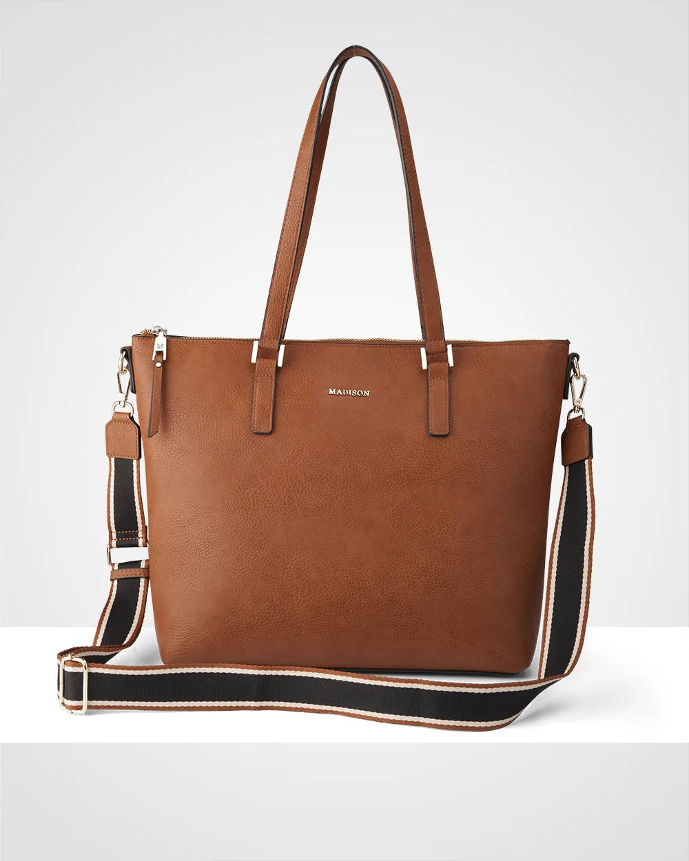 Inga Large Zip Top Tote Bag   Stripe Bag Strap