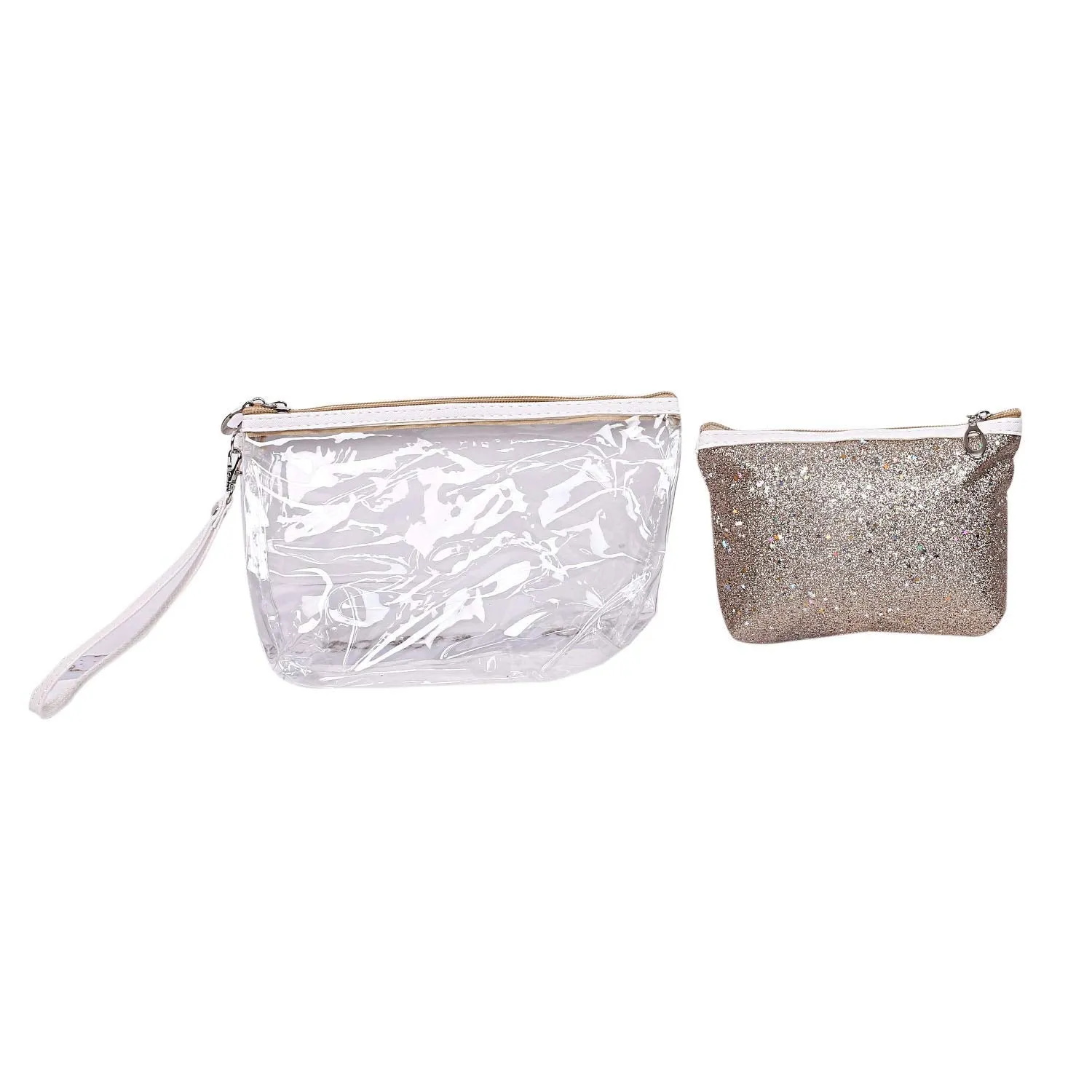 Kuber Industries 2 Piece Waterproof Toiletries Make Up Pouch Organizer Travel Pouch Set, Gold - CTKTC022756