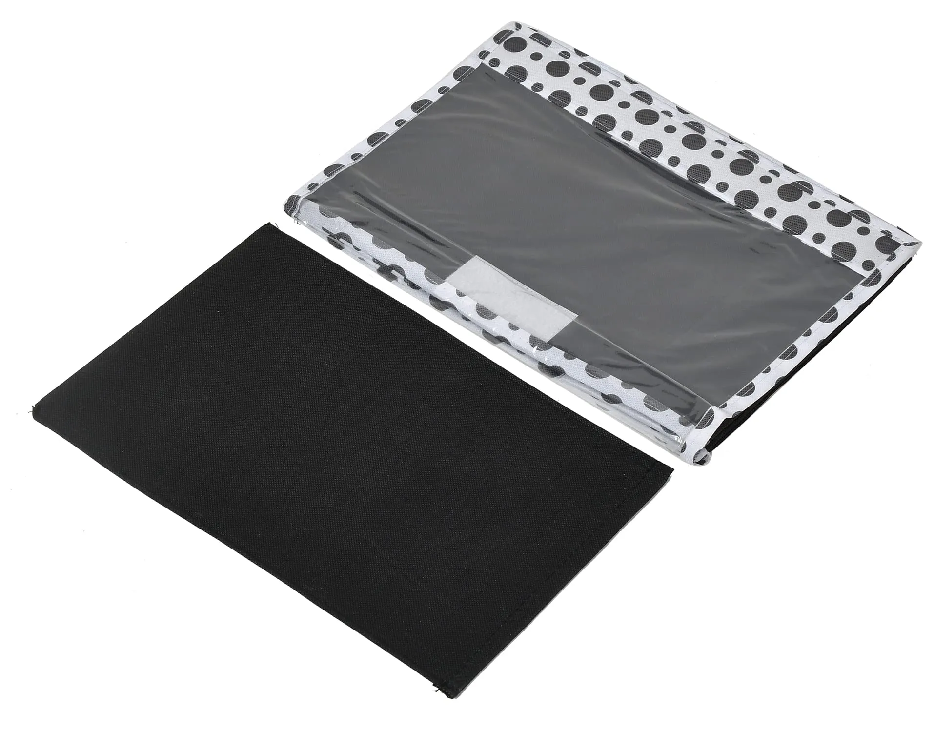 Kuber Industries Dot Printed Foldable Non-Woven 3 Pieces Storage Box/Bin For Books, Towels, Magazines, DVDs & More With Tranasparent Lid- Set of 3 (Black) -44KM0428