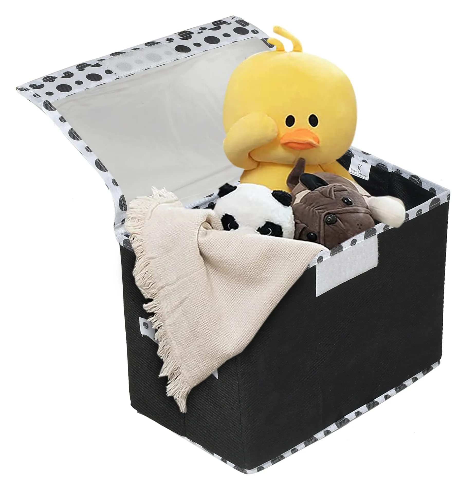 Kuber Industries Dot Printed Foldable Non-Woven 3 Pieces Storage Box/Bin For Books, Towels, Magazines, DVDs & More With Tranasparent Lid- Set of 3 (Black) -44KM0428