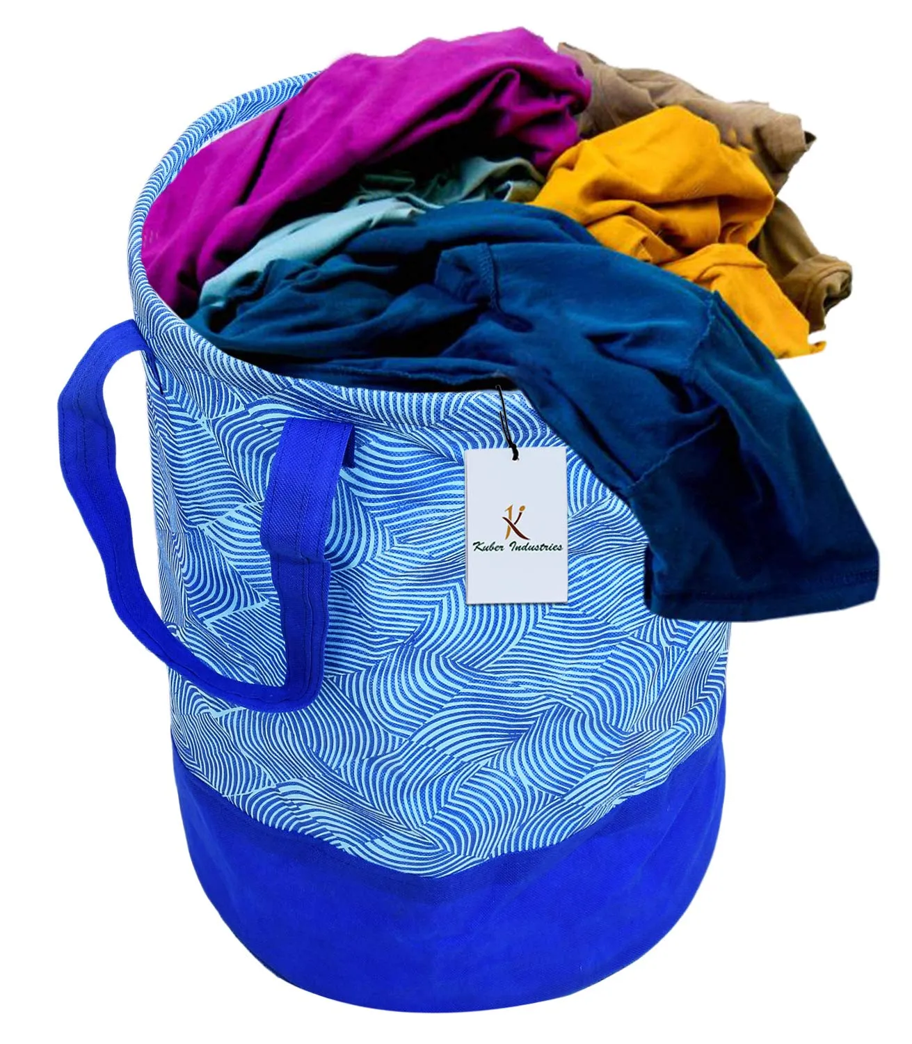 Kuber Industries Laheriya Printed Waterproof Canvas Laundry Bag|Toy Storage|Laundry Basket Organizer 45 L (Blue) CTKTC034625