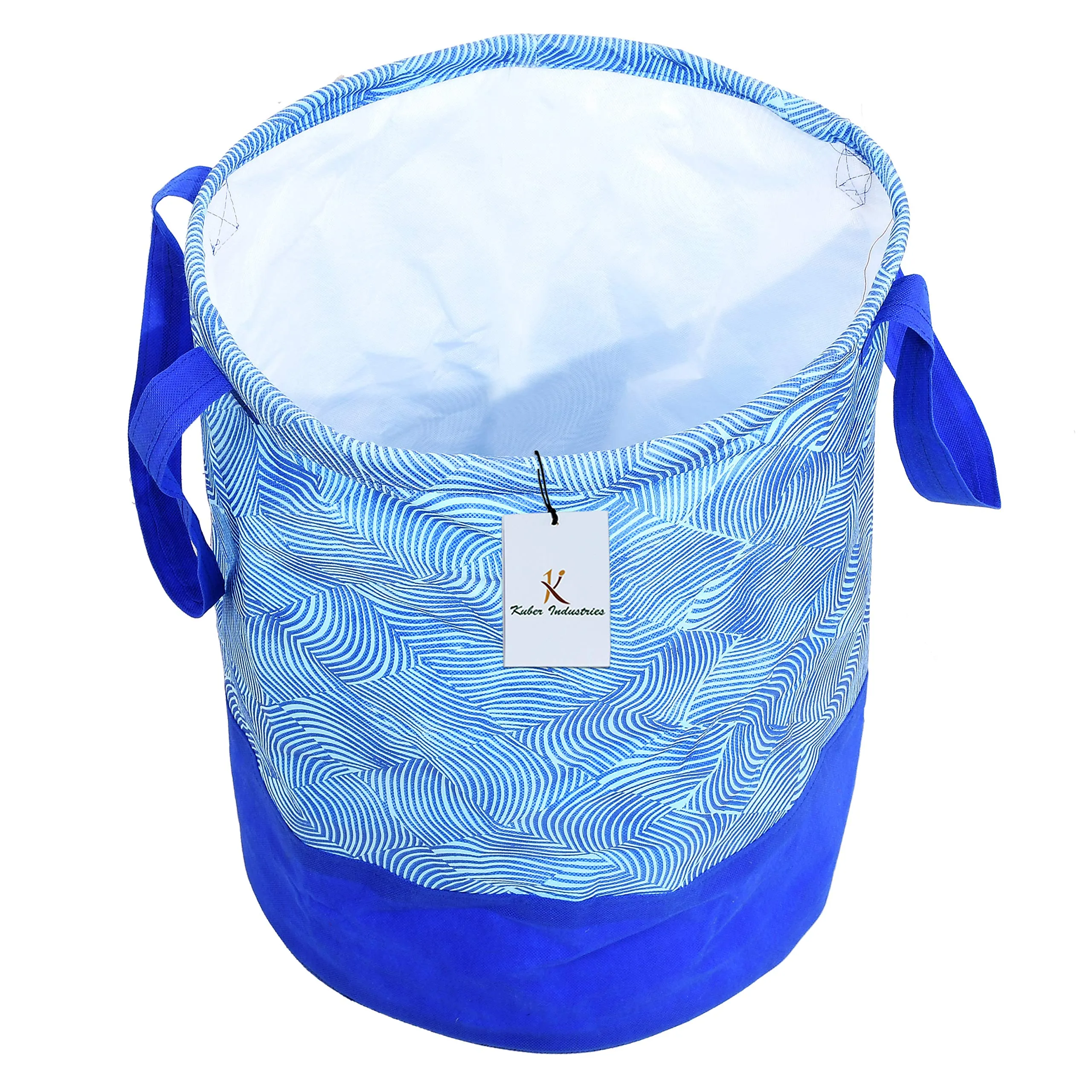 Kuber Industries Laheriya Printed Waterproof Canvas Laundry Bag|Toy Storage|Laundry Basket Organizer 45 L (Blue) CTKTC034625
