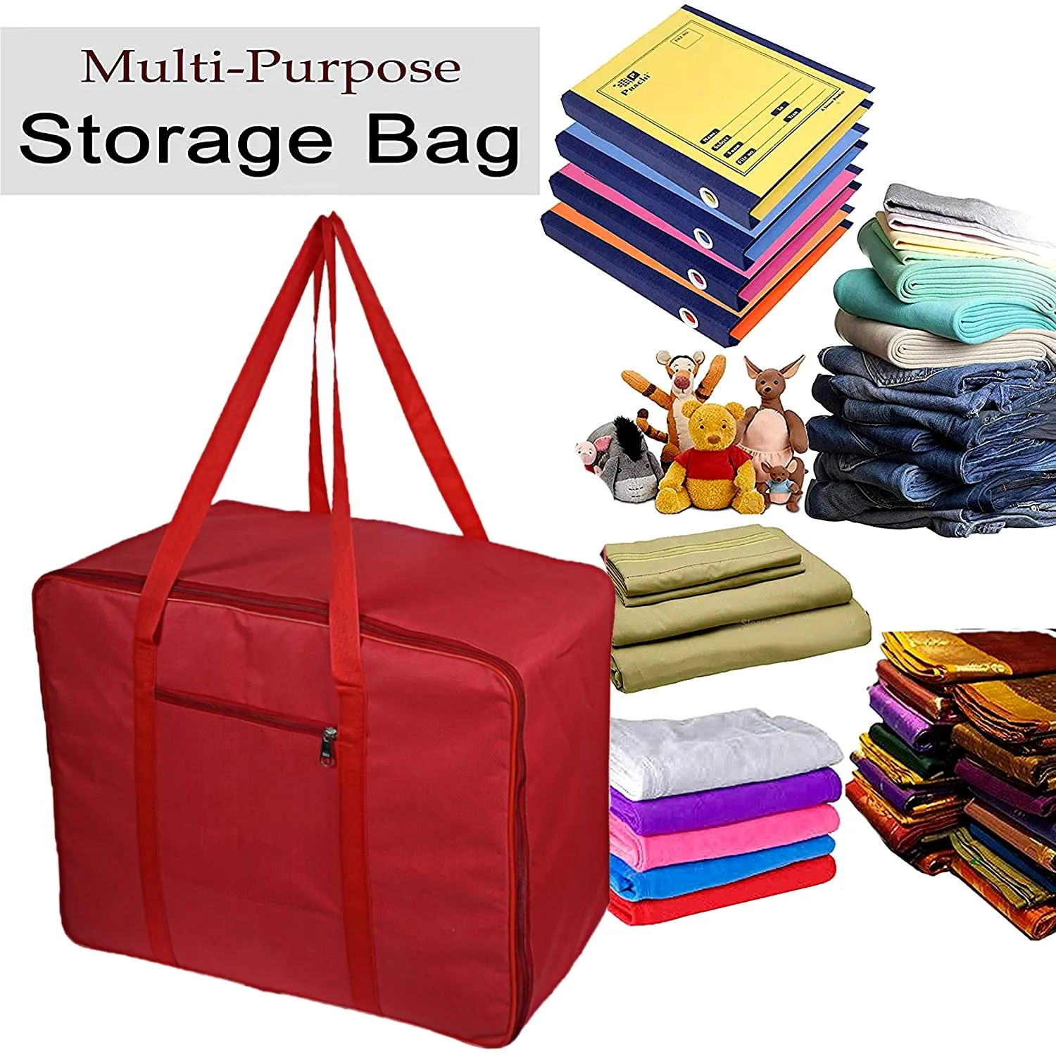 Kuber Industries Large Moisture Proof Wardrobe Organizer Storage Bag For Clothes With Zipper Closure and Handle- Pack of 2 (Red)-HS43KUBMART26679