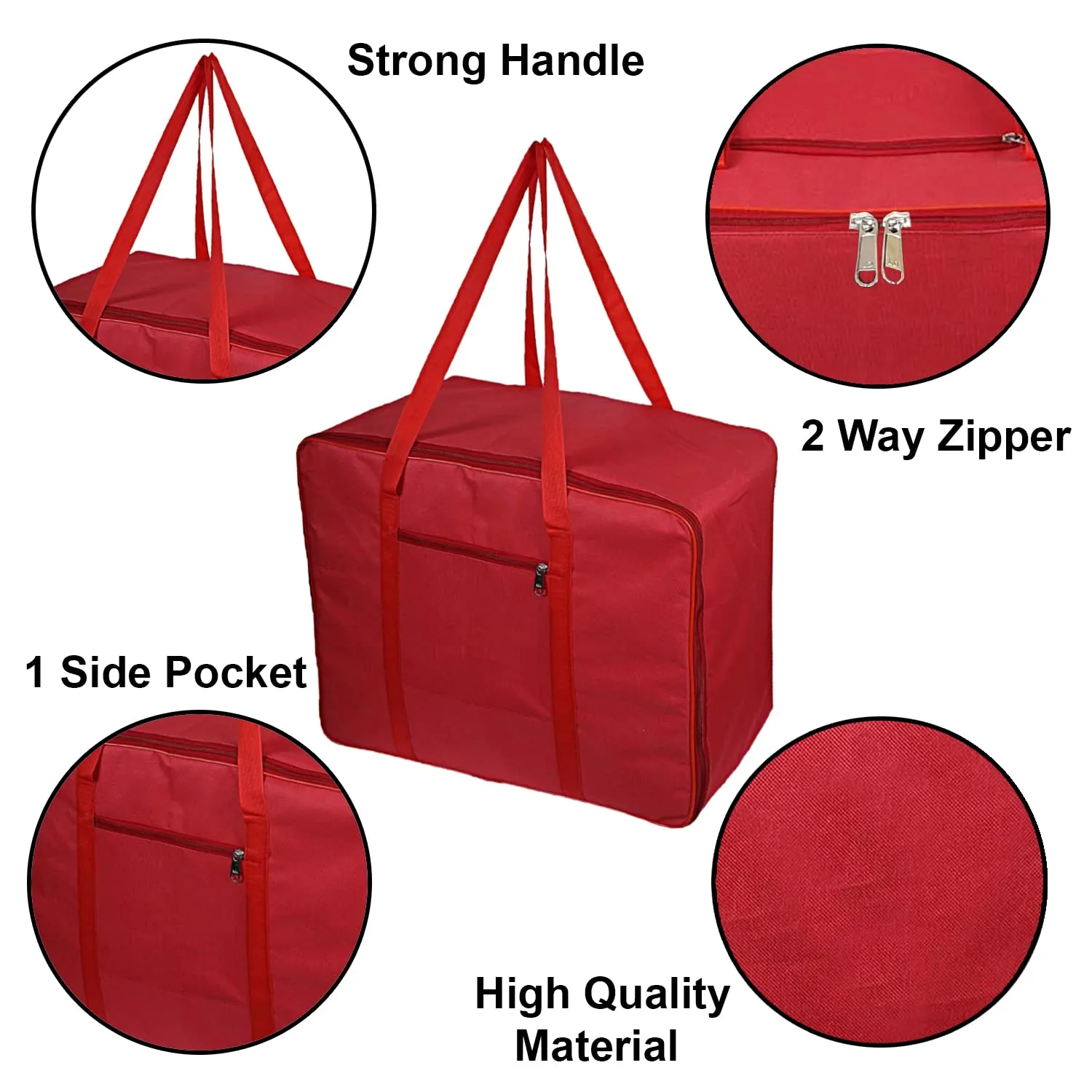 Kuber Industries Large Moisture Proof Wardrobe Organizer Storage Bag For Clothes With Zipper Closure and Handle- Pack of 2 (Red)-HS43KUBMART26679
