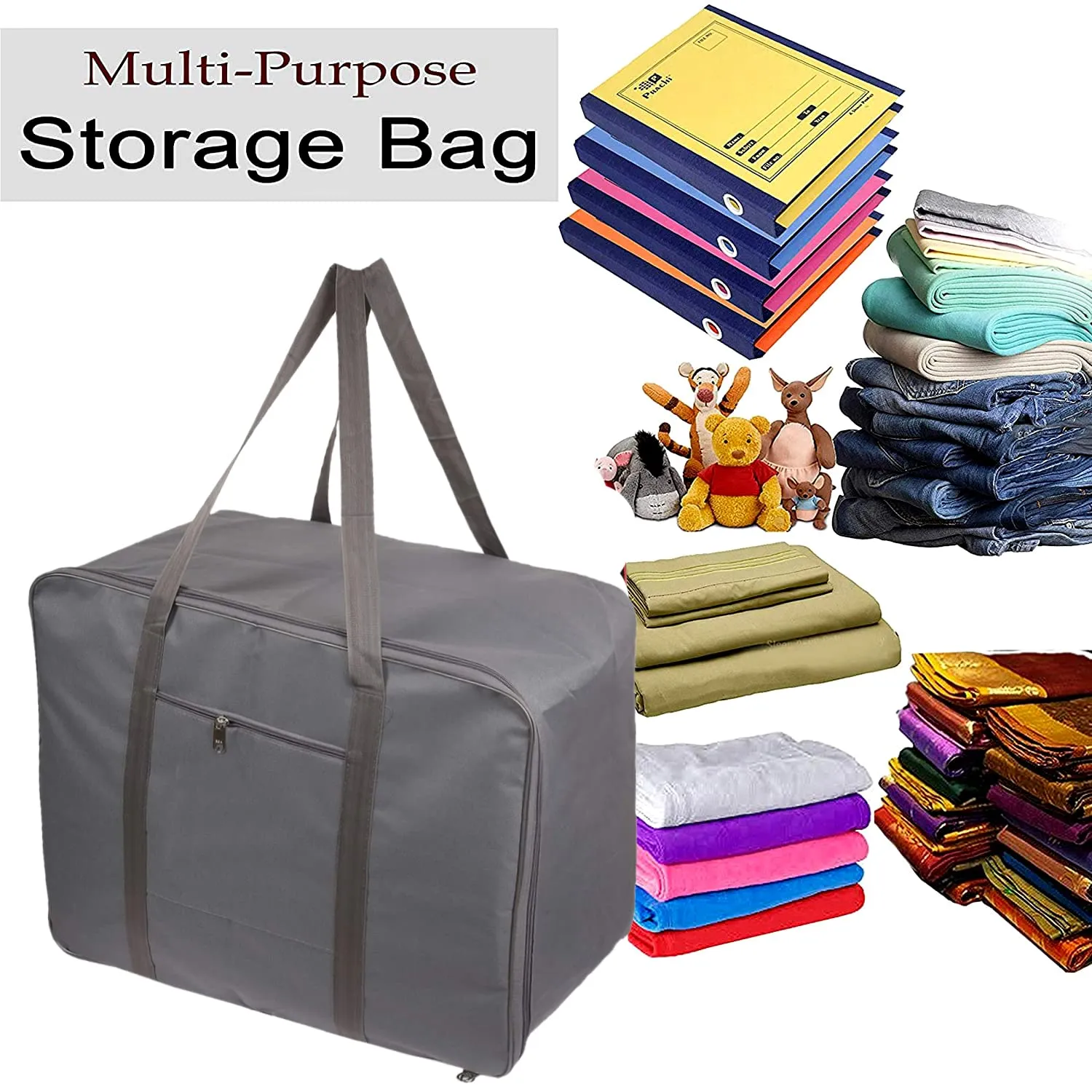 Kuber Industries Moisture Proof Wardrobe Organizer Storage Bag For Clothes With Zipper Closure and Handle (Grey)-HS43KUBMART26633