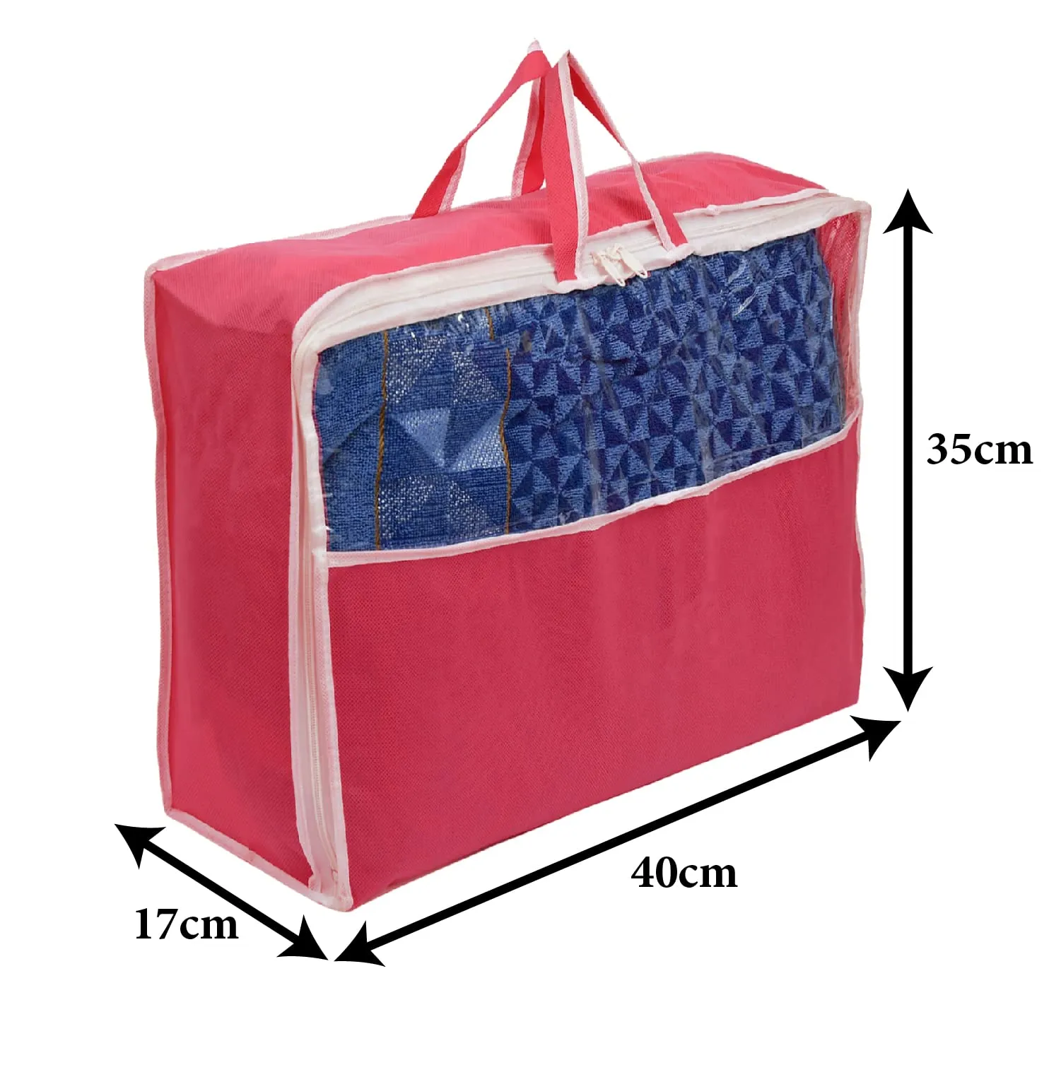 Kuber Industries Non-Woven Cloth Cover/Organizer For Store Saree, Lehenga, Suit, Dress, Clothes With Top Tranasparent Window (Pink)