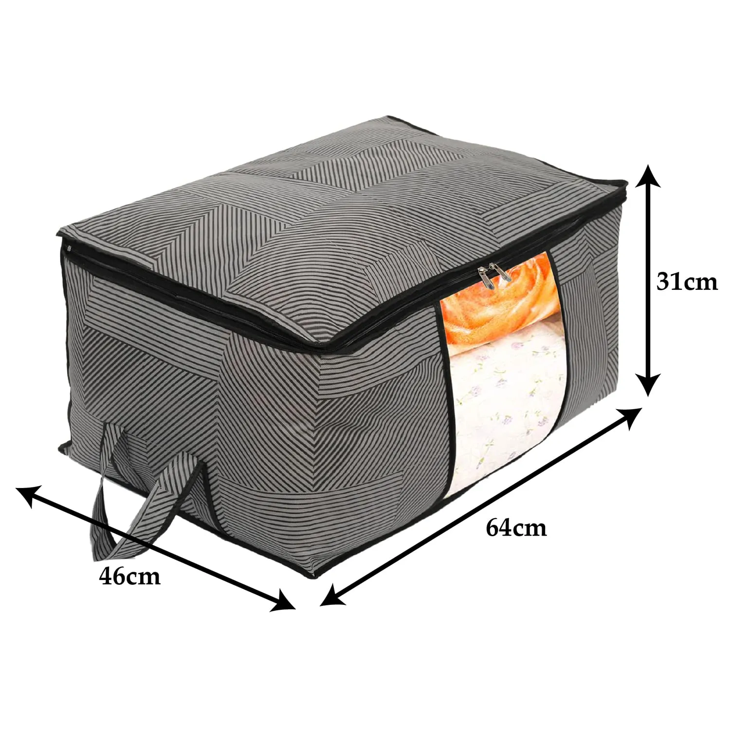 Kuber Industries Non-Woven Lining Print Blanket Cover|Clothes Organizer|Clothes Organizer With Transparent Window, Zipper Closure & Handle (Gray, Extra Large)