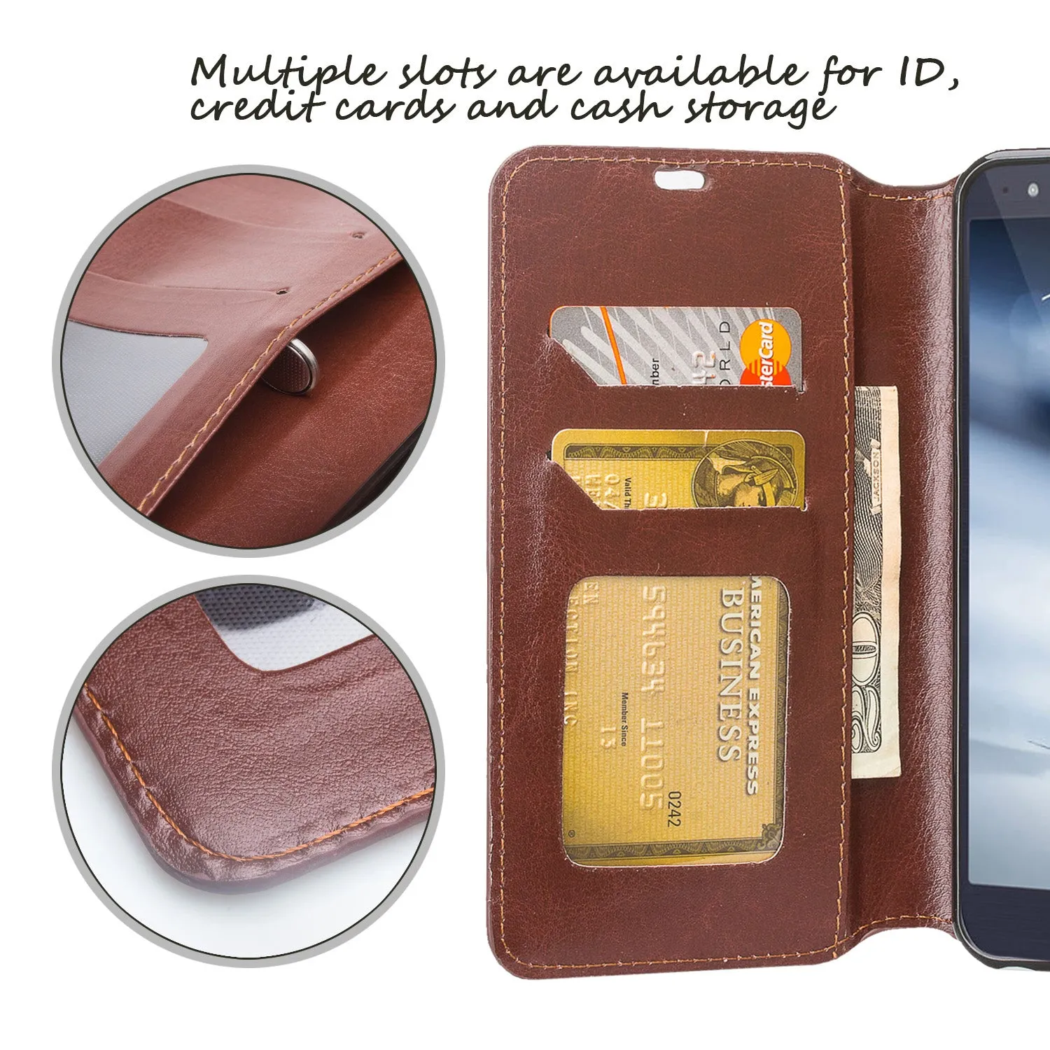 LG Stylo 4 Case, Stylo 4 Plus, Q Stylus Leather Wallet Case [Kickstand] with ID & Credit Card Slots - Brown