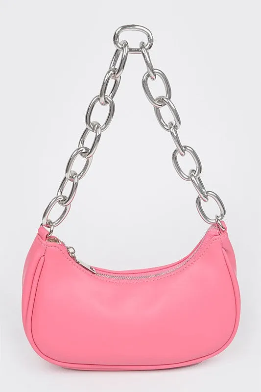 Light Pink Faux Leather Chain Shoulder Bag