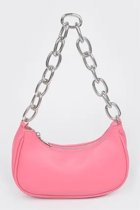 Light Pink Faux Leather Chain Shoulder Bag