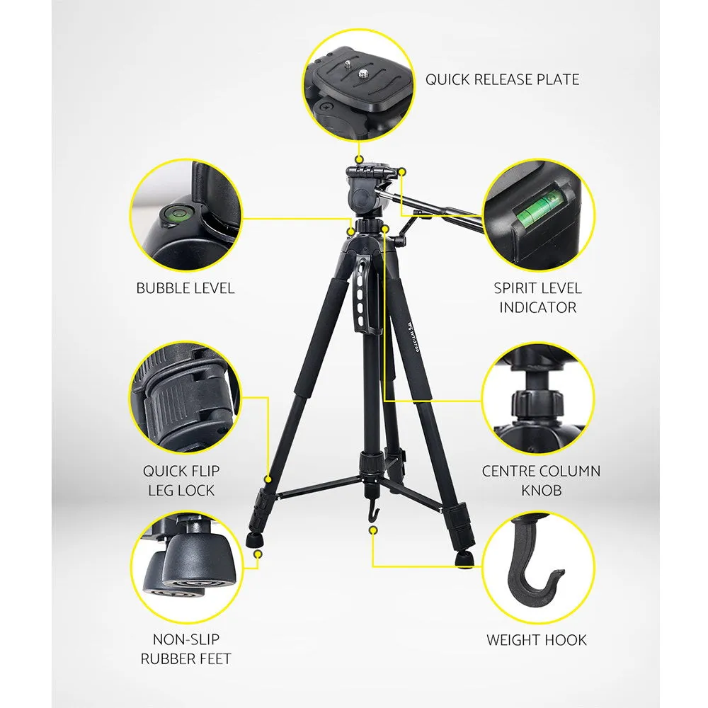 Lightweight 160cm Camera Tripod with 3-Way Panhead - Weifeng
