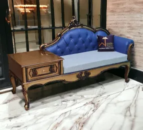 Luxury Antique Hand Carved Chaise Lounge Coffee And Phone Table With Storage