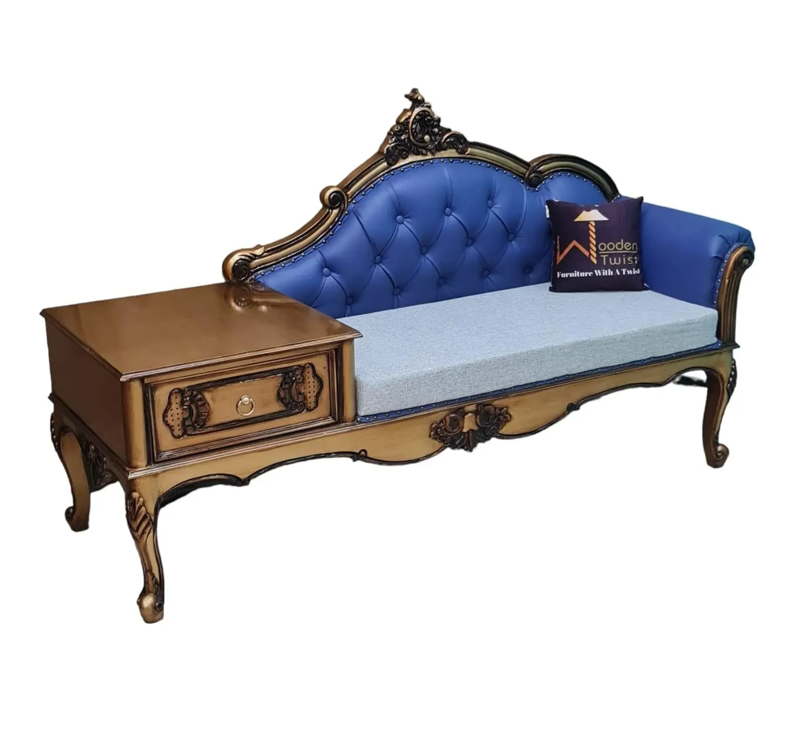 Luxury Antique Hand Carved Chaise Lounge Coffee And Phone Table With Storage