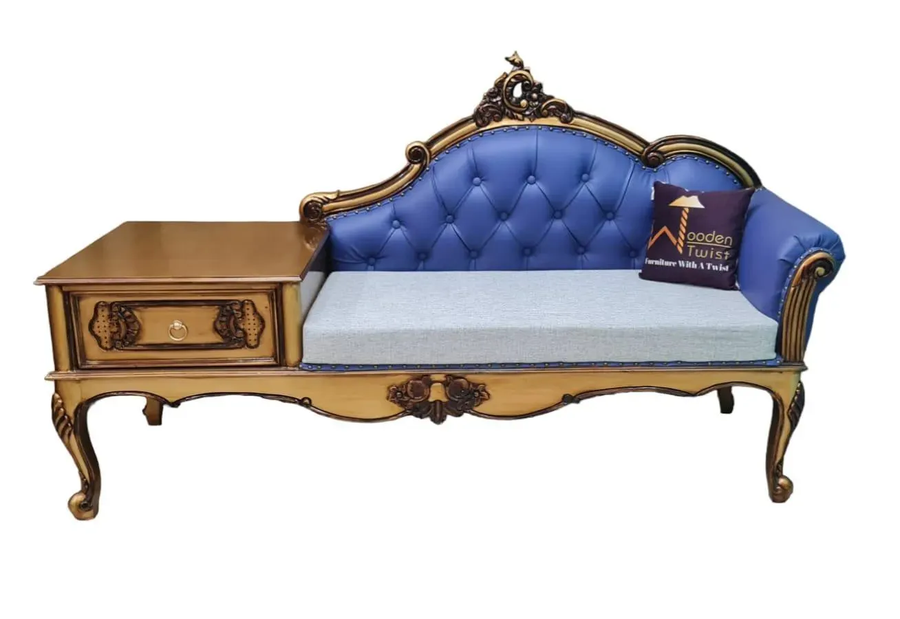 Luxury Antique Hand Carved Chaise Lounge Coffee And Phone Table With Storage