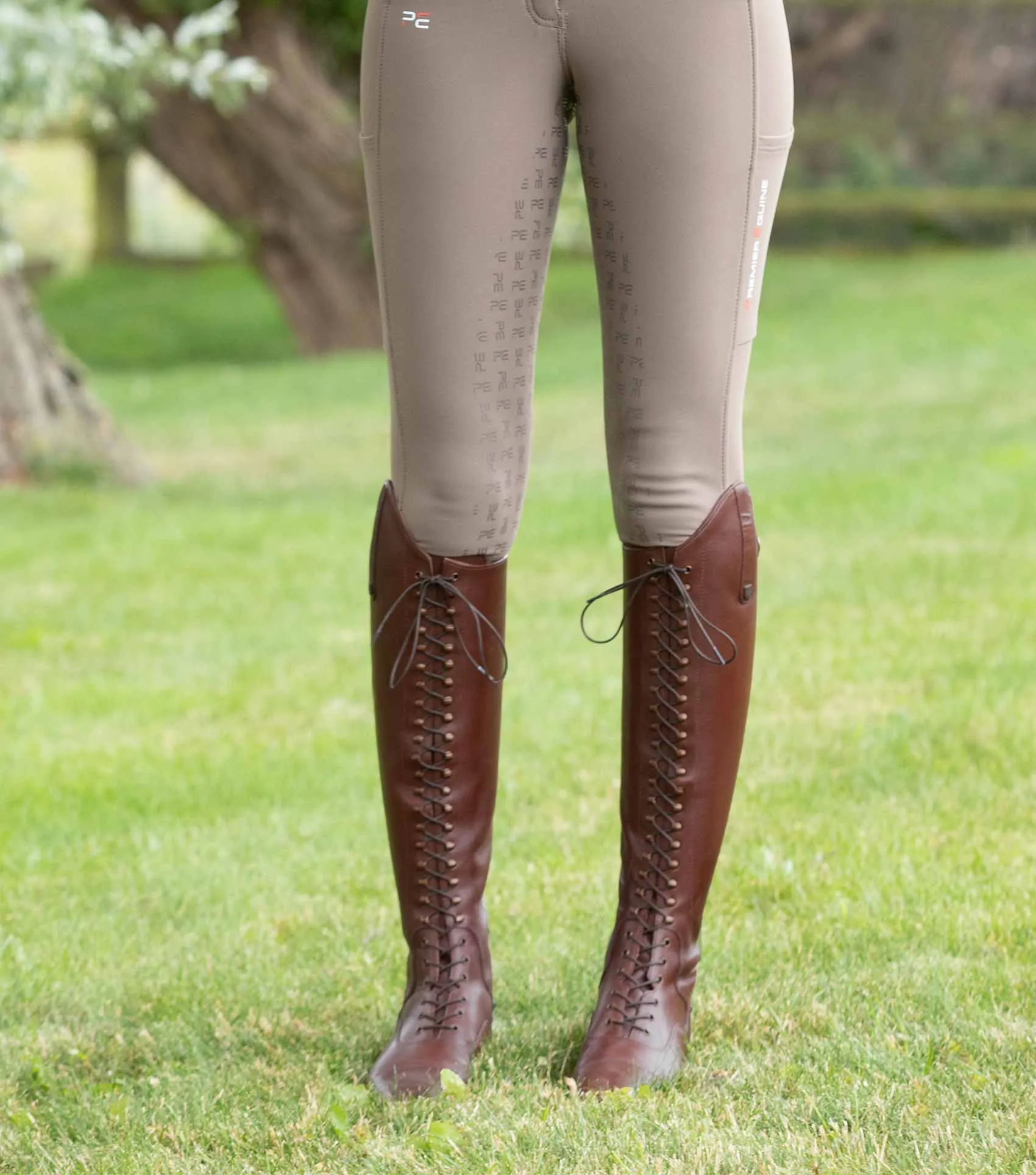 Maurizia Ladies Lace Front Tall Leather Riding Boot Brown (Regular Calf)