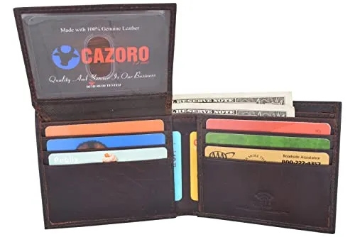 Men's Leather Wallet RFID Blocking Slim Bifold with 9 Credit Card Pockets & ID Window