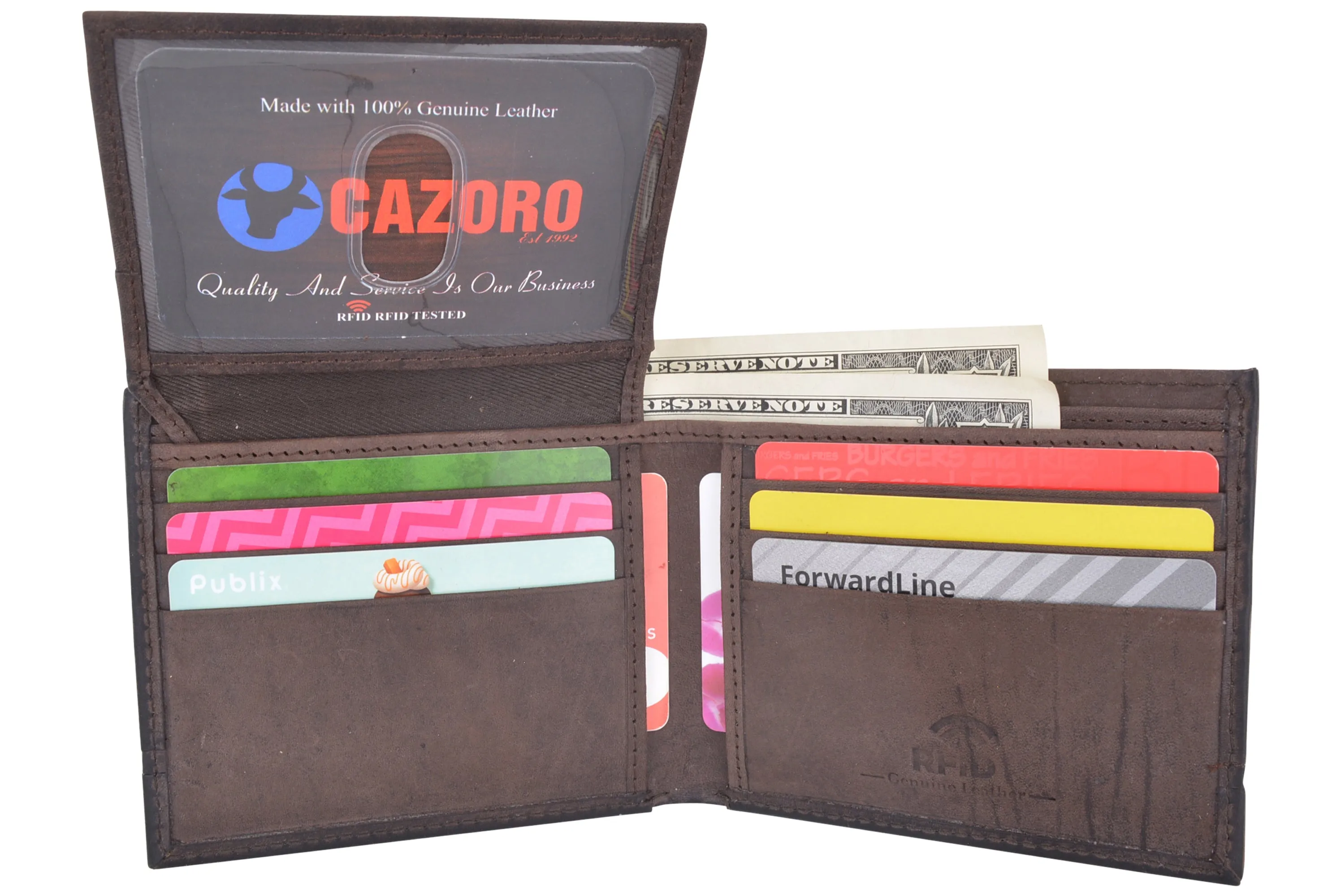 Men's Leather Wallet RFID Blocking Slim Bifold with 9 Credit Card Pockets & ID Window