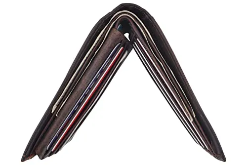 Men's Leather Wallet RFID Blocking Slim Bifold with 9 Credit Card Pockets & ID Window