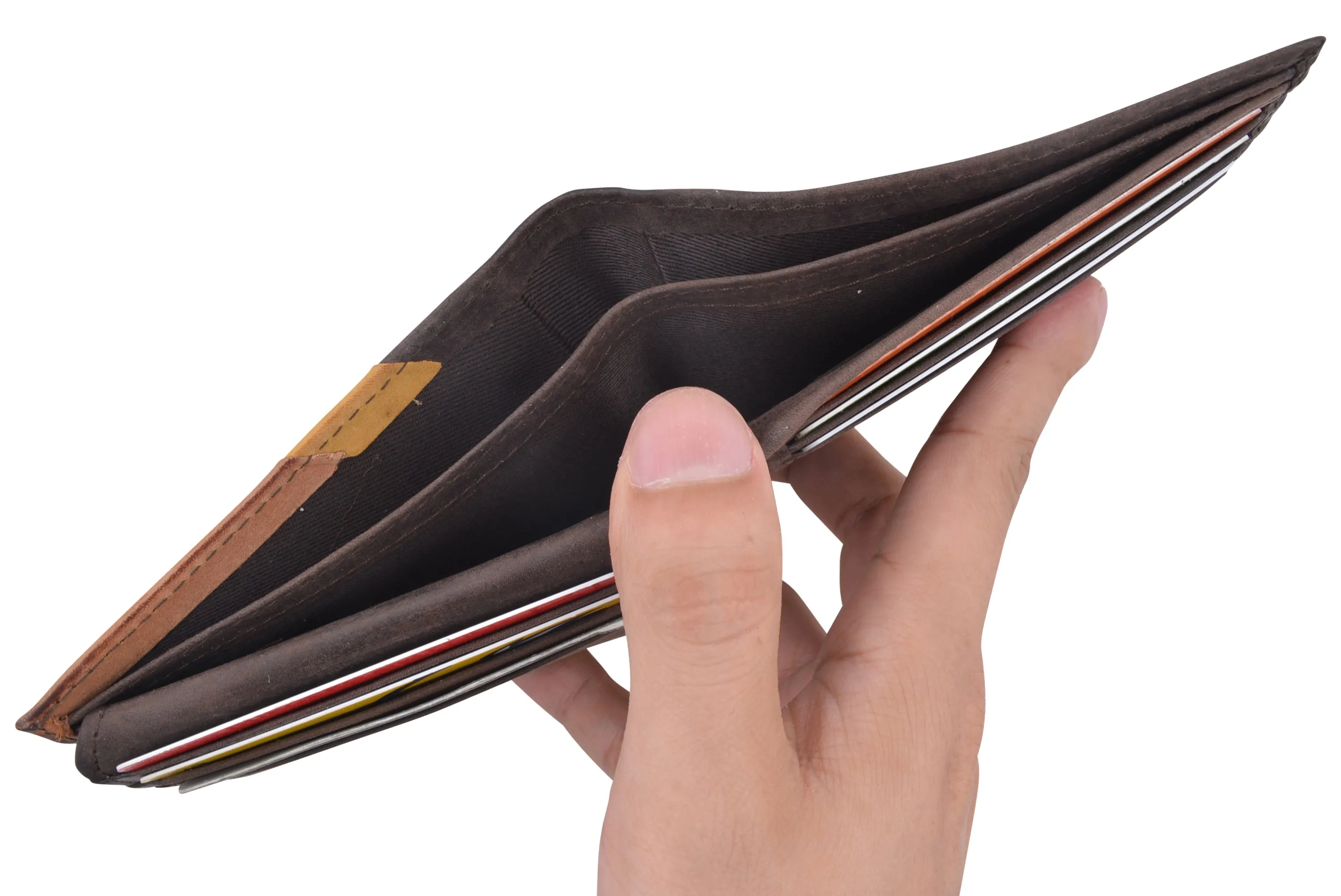 Men's Leather Wallet RFID Blocking Slim Bifold with 9 Credit Card Pockets & ID Window