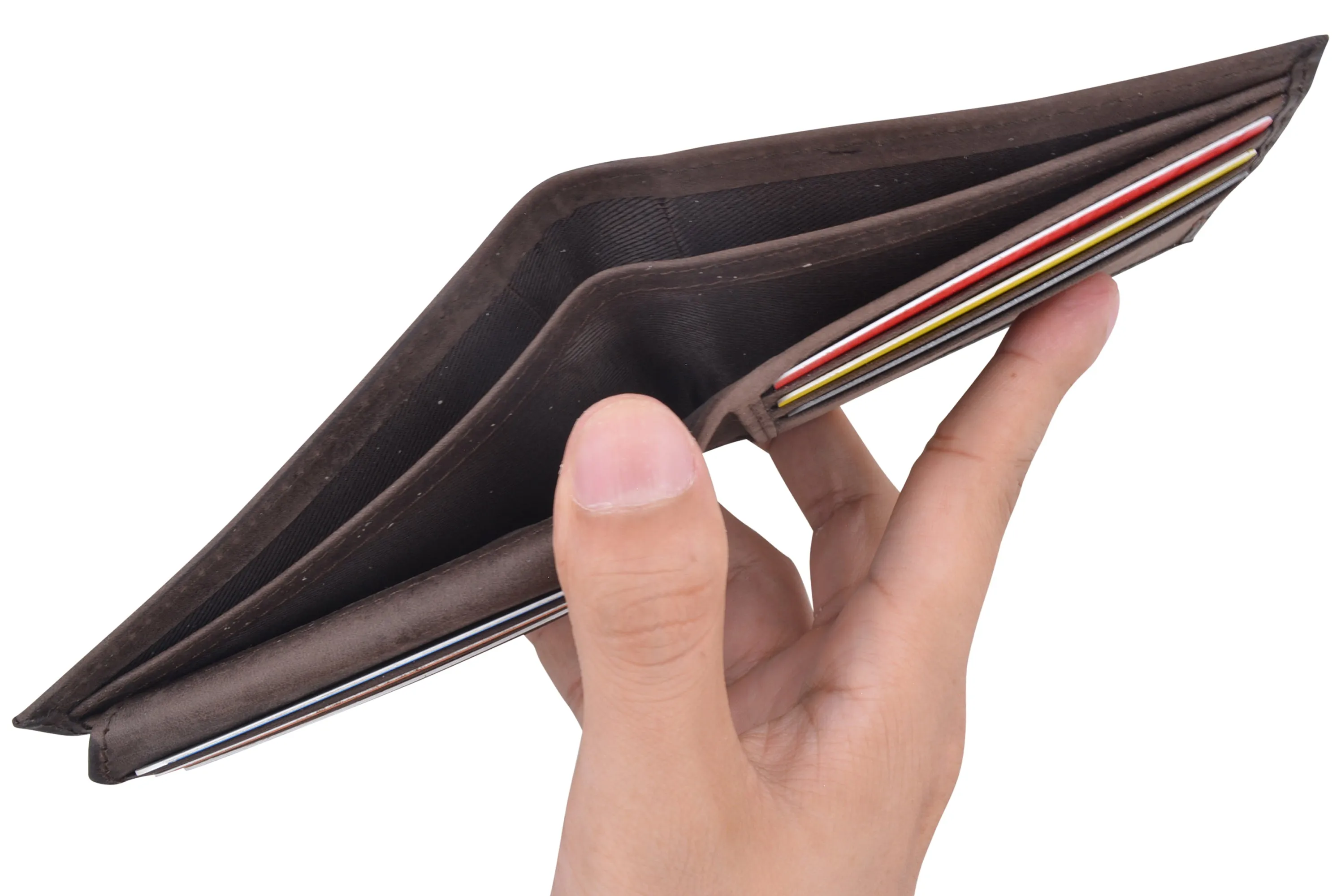Men's Leather Wallet RFID Blocking Slim Bifold with 9 Credit Card Pockets & ID Window