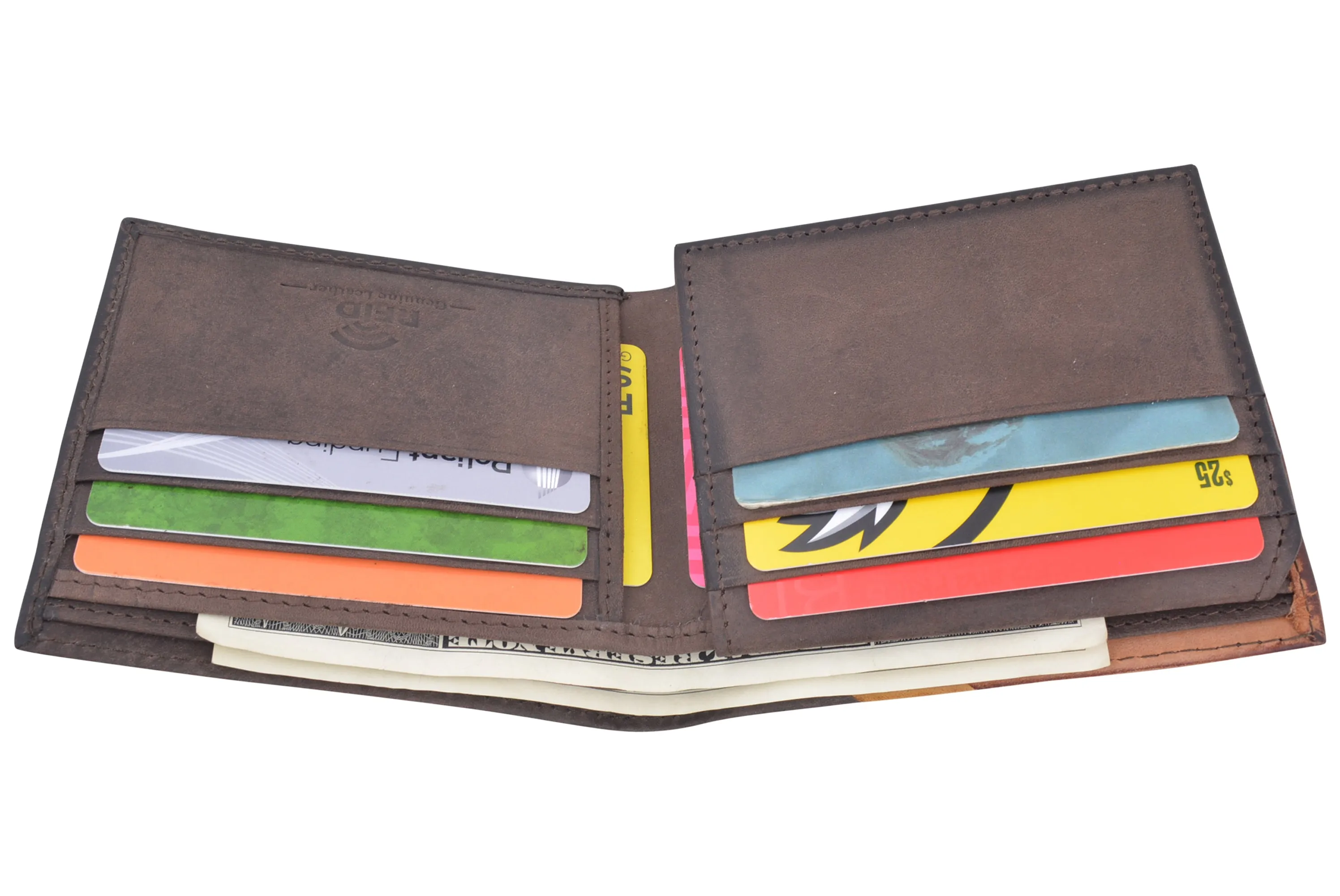 Men's Leather Wallet RFID Blocking Slim Bifold with 9 Credit Card Pockets & ID Window