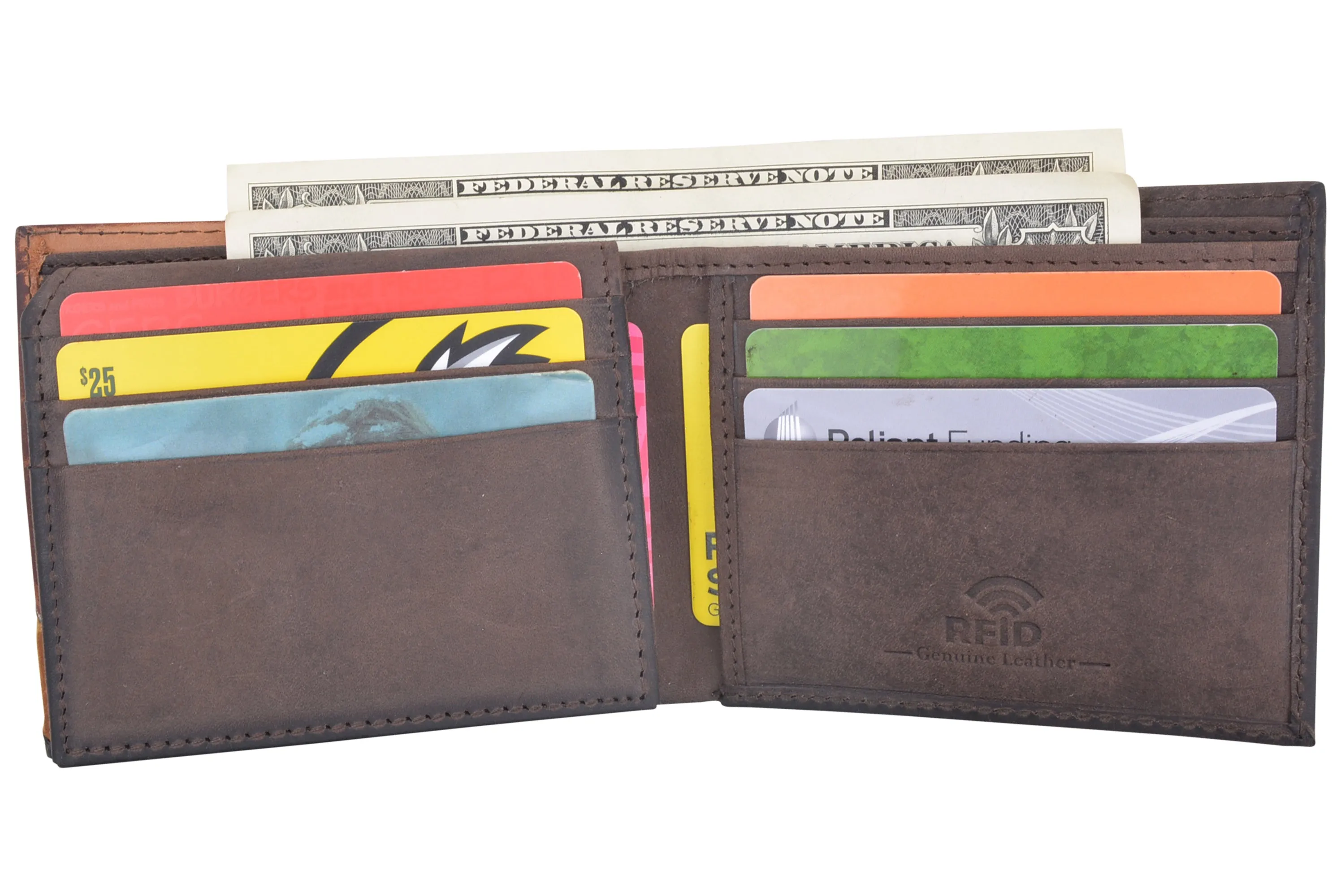 Men's Leather Wallet RFID Blocking Slim Bifold with 9 Credit Card Pockets & ID Window