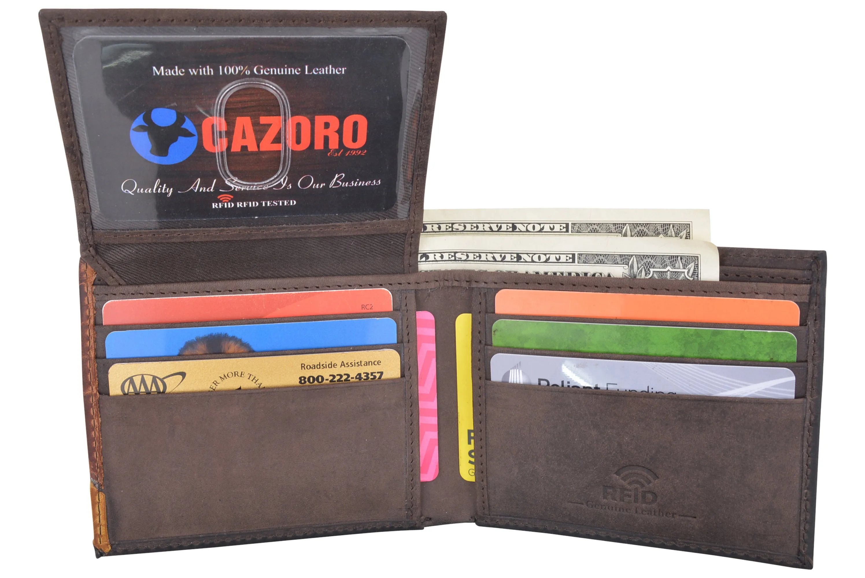 Men's Leather Wallet RFID Blocking Slim Bifold with 9 Credit Card Pockets & ID Window