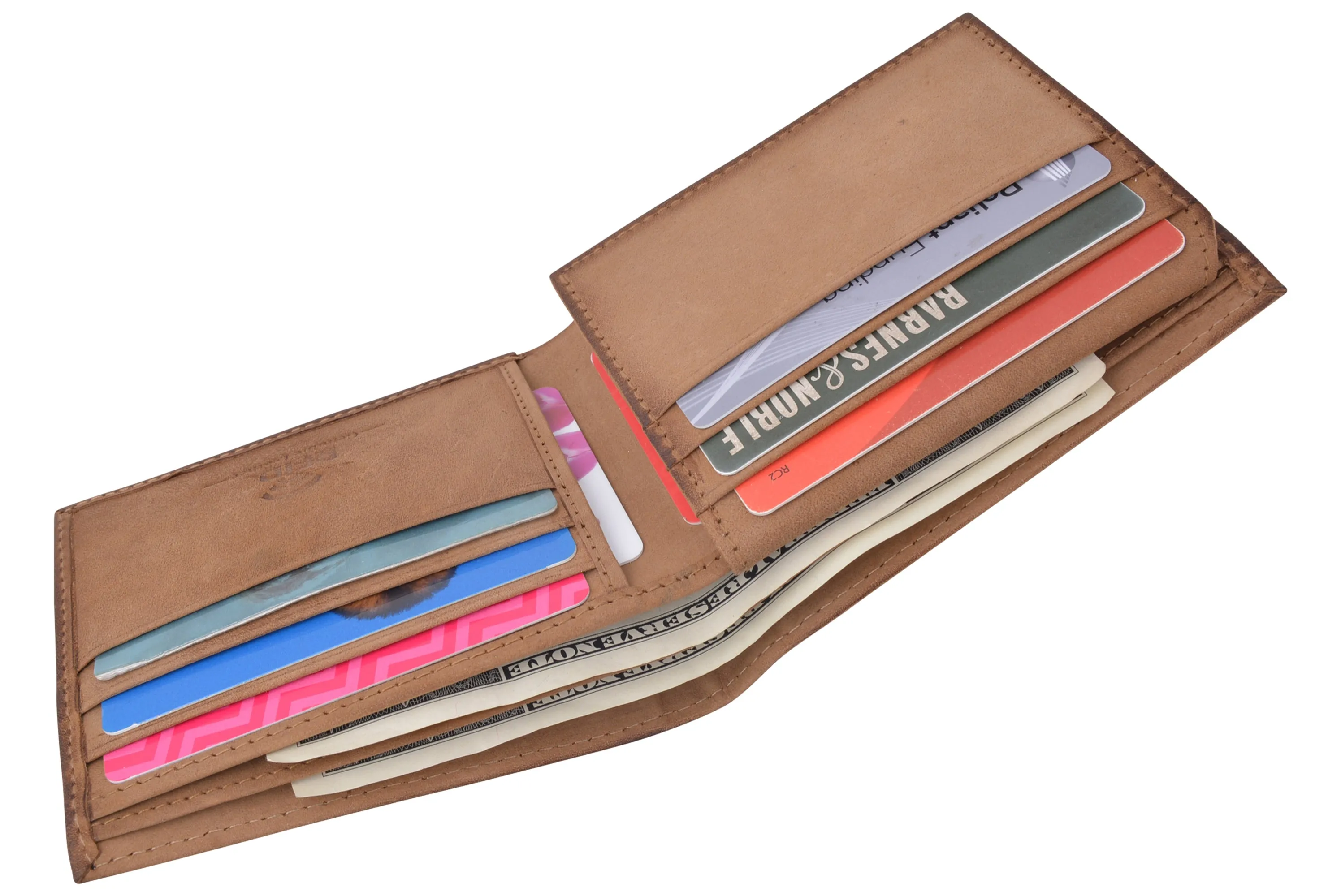 Men's Leather Wallet RFID Blocking Slim Bifold with 9 Credit Card Pockets & ID Window