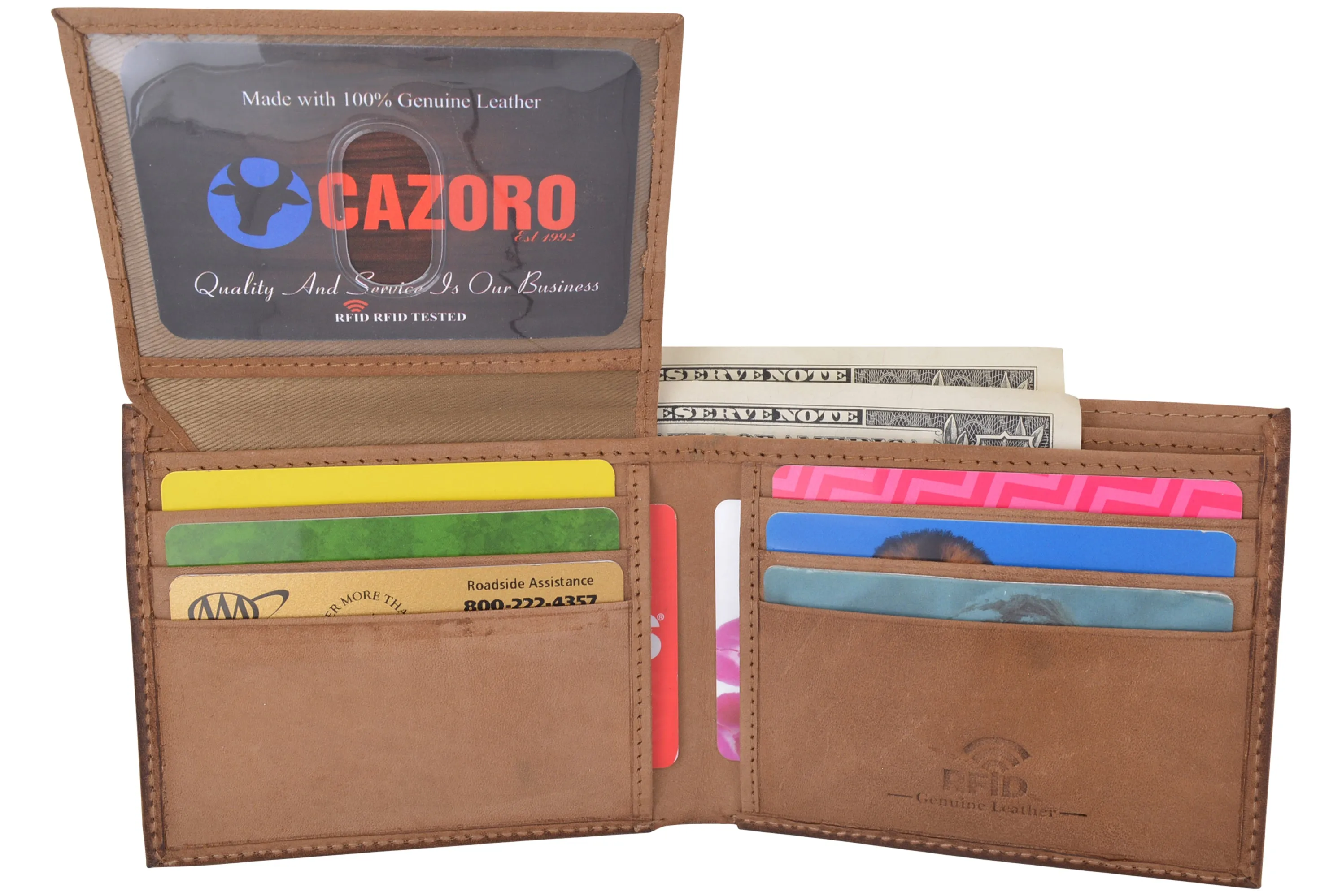 Men's Leather Wallet RFID Blocking Slim Bifold with 9 Credit Card Pockets & ID Window