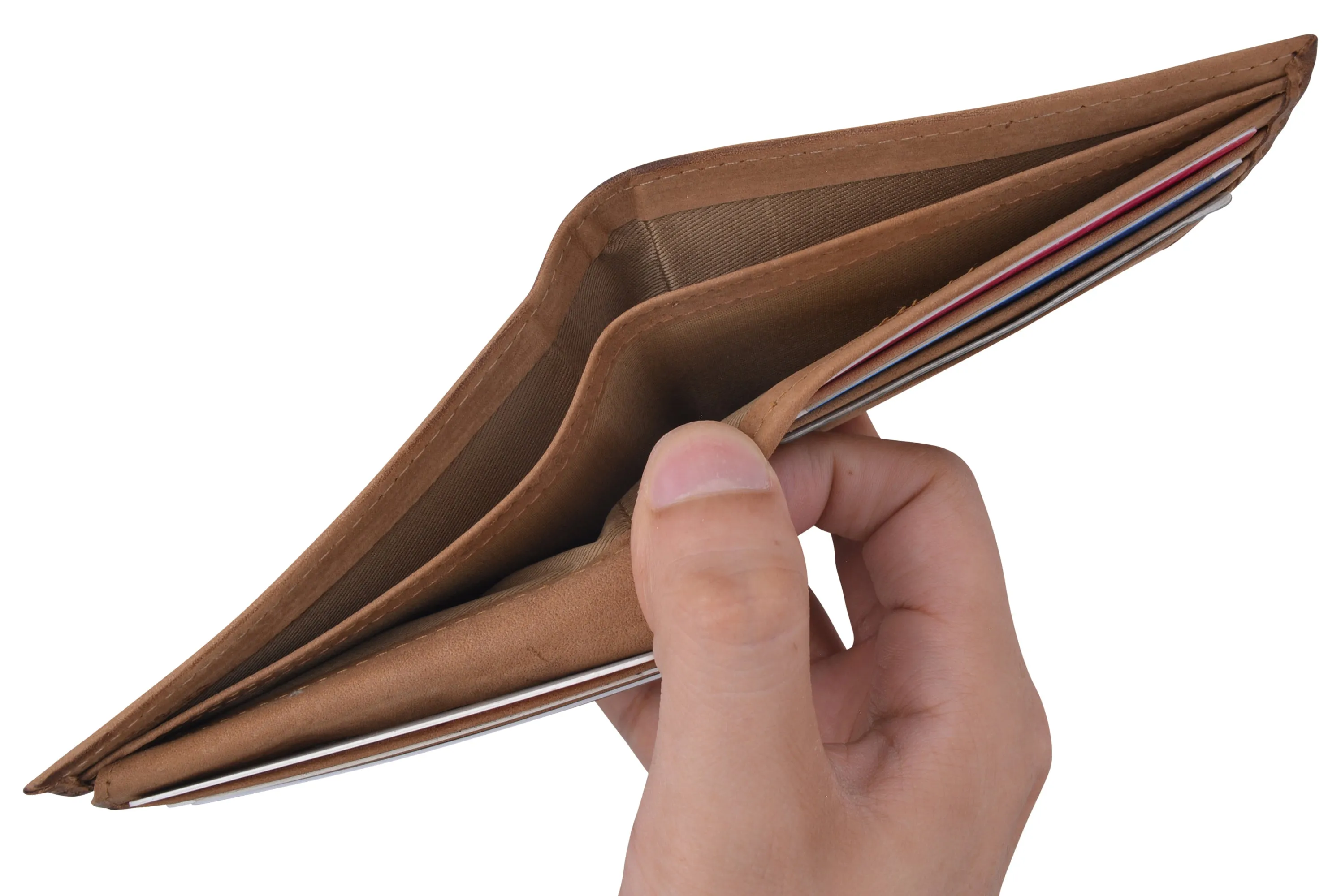 Men's Leather Wallet RFID Blocking Slim Bifold with 9 Credit Card Pockets & ID Window