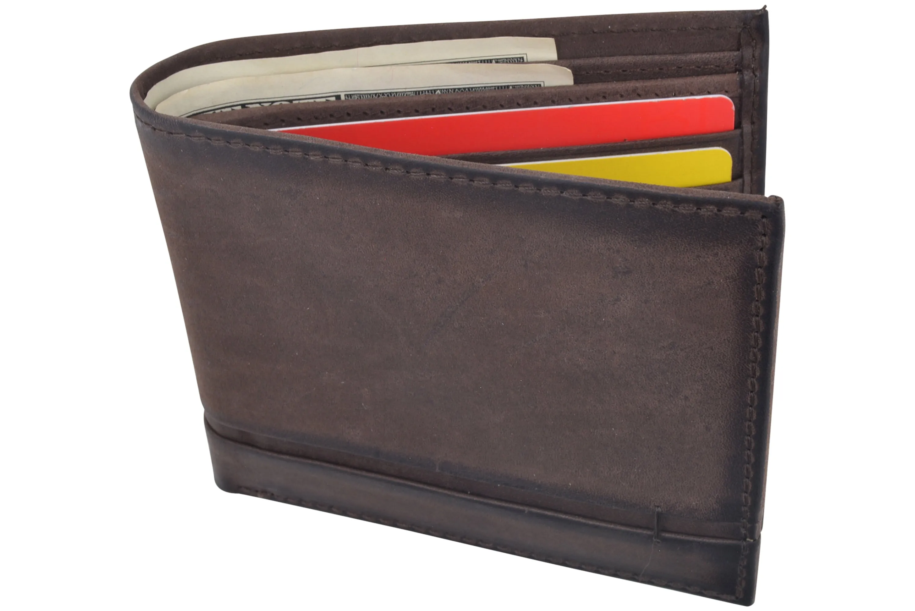 Men's Leather Wallet RFID Blocking Slim Bifold with 9 Credit Card Pockets & ID Window