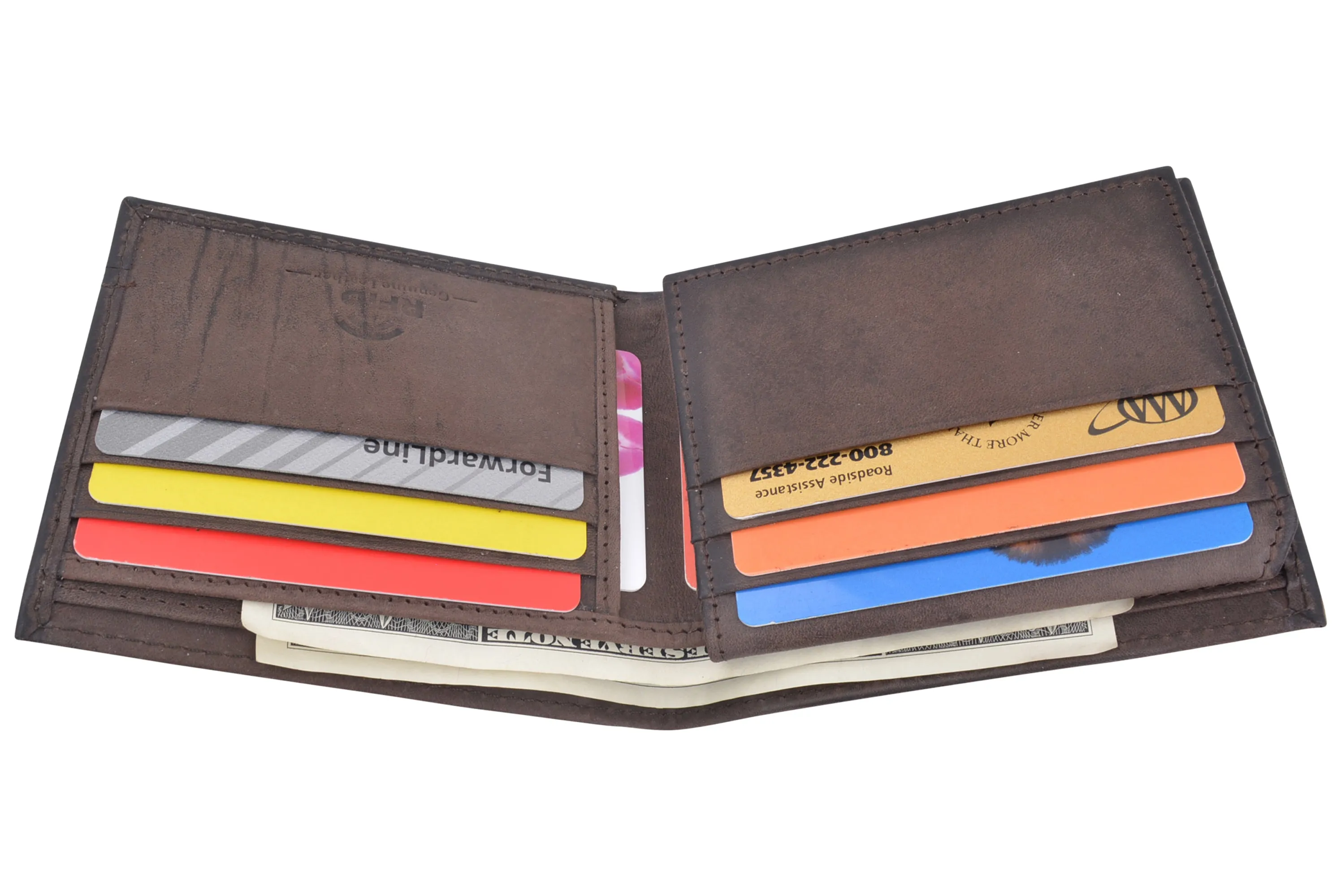 Men's Leather Wallet RFID Blocking Slim Bifold with 9 Credit Card Pockets & ID Window