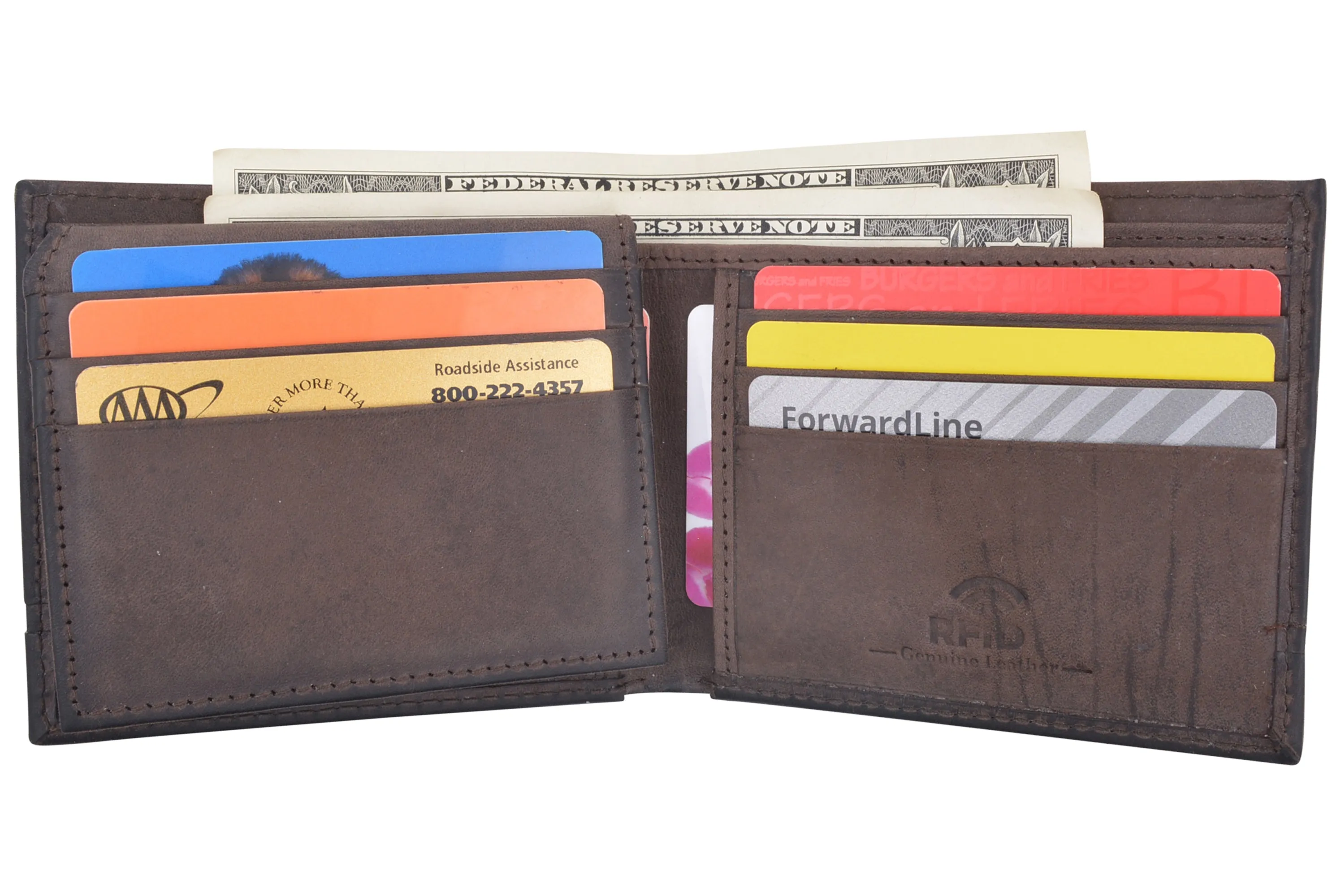 Men's Leather Wallet RFID Blocking Slim Bifold with 9 Credit Card Pockets & ID Window