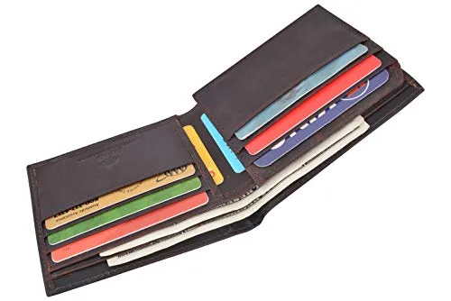 Men's Leather Wallet RFID Blocking Slim Bifold with 9 Credit Card Pockets & ID Window