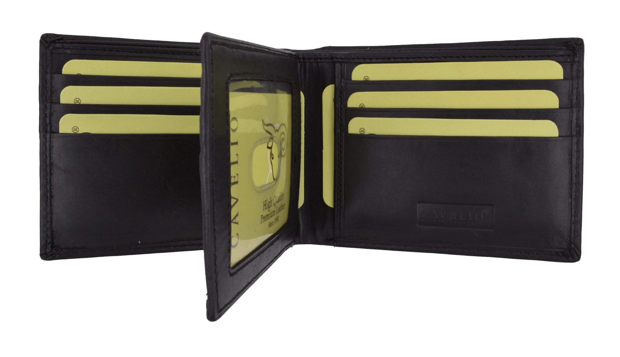 New Cavelio Multi Capacity Middle Flap ID Card Holder Bifold Wallet High Quality Genuine Leather 730052 (C)