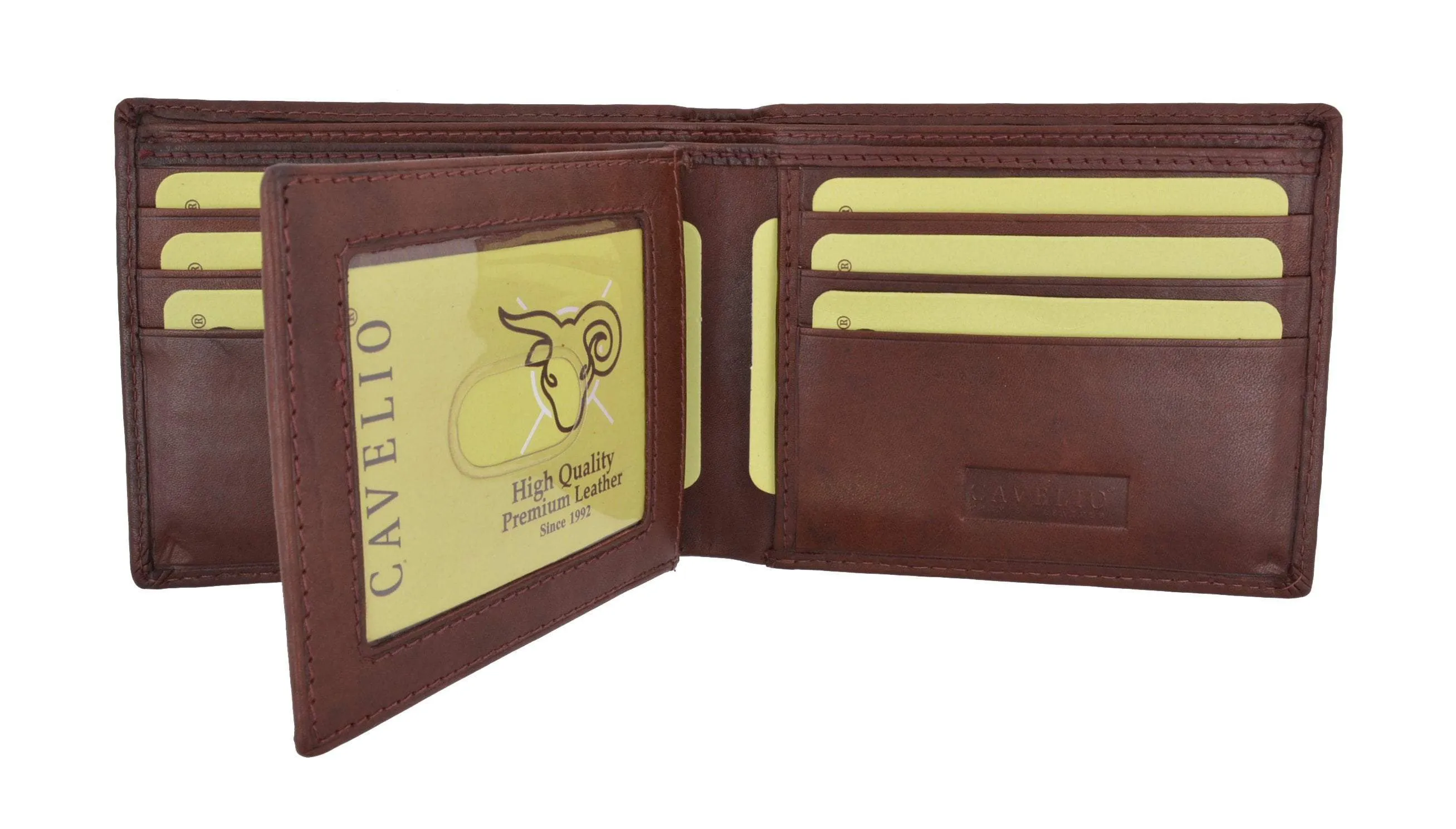 New Cavelio Multi Capacity Middle Flap ID Card Holder Bifold Wallet High Quality Genuine Leather 730052 (C)