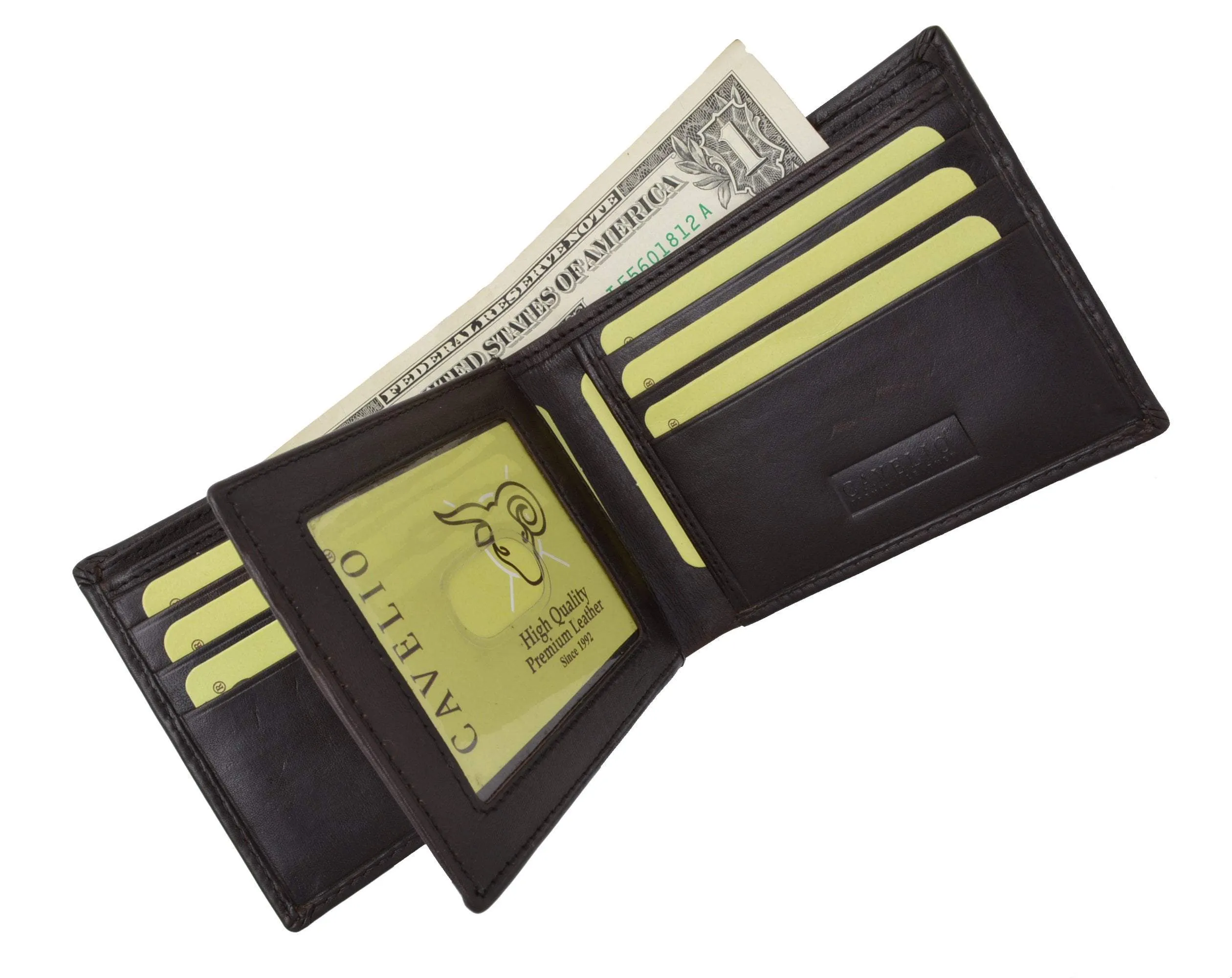 New Cavelio Multi Capacity Middle Flap ID Card Holder Bifold Wallet High Quality Genuine Leather 730052 (C)