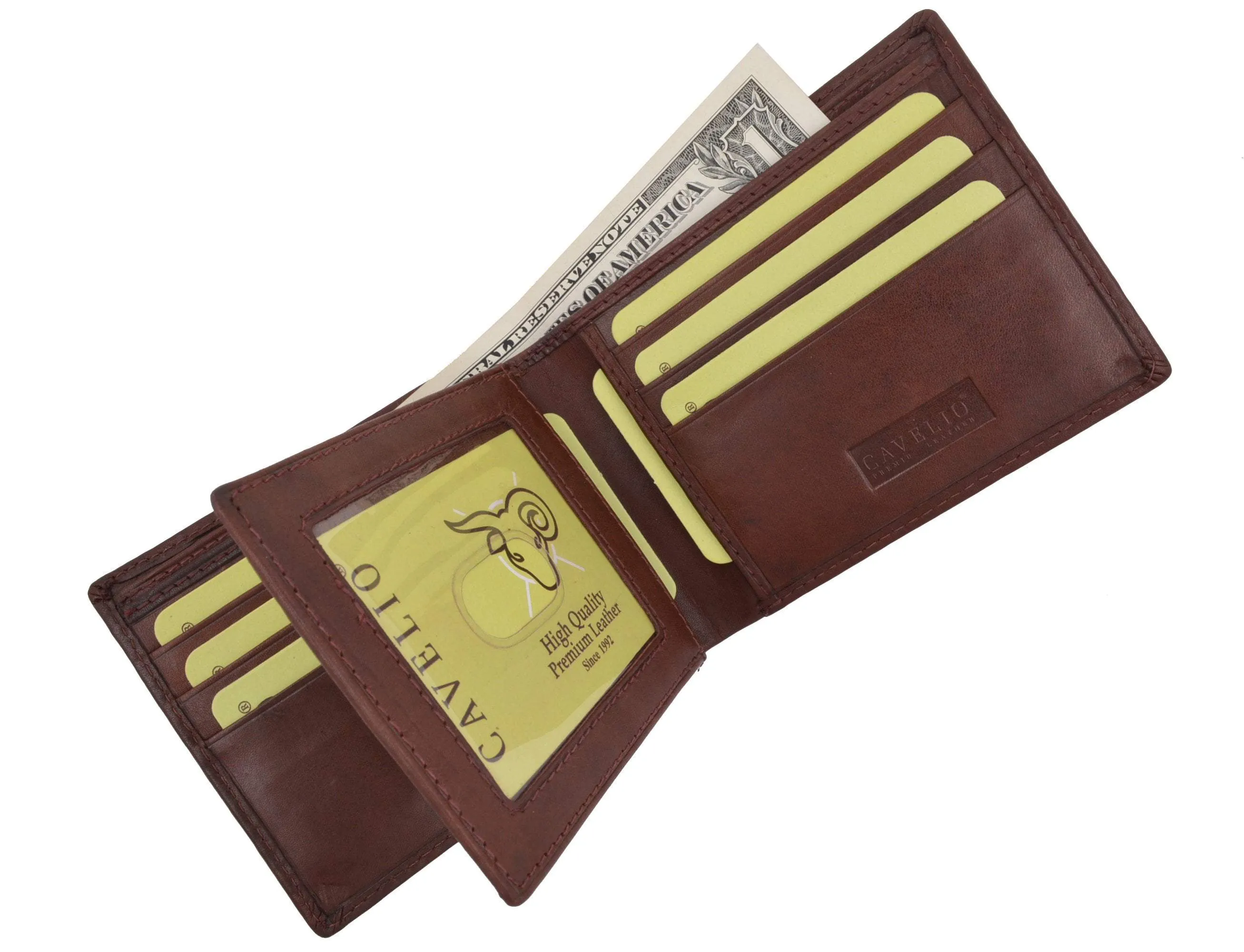 New Cavelio Multi Capacity Middle Flap ID Card Holder Bifold Wallet High Quality Genuine Leather 730052 (C)