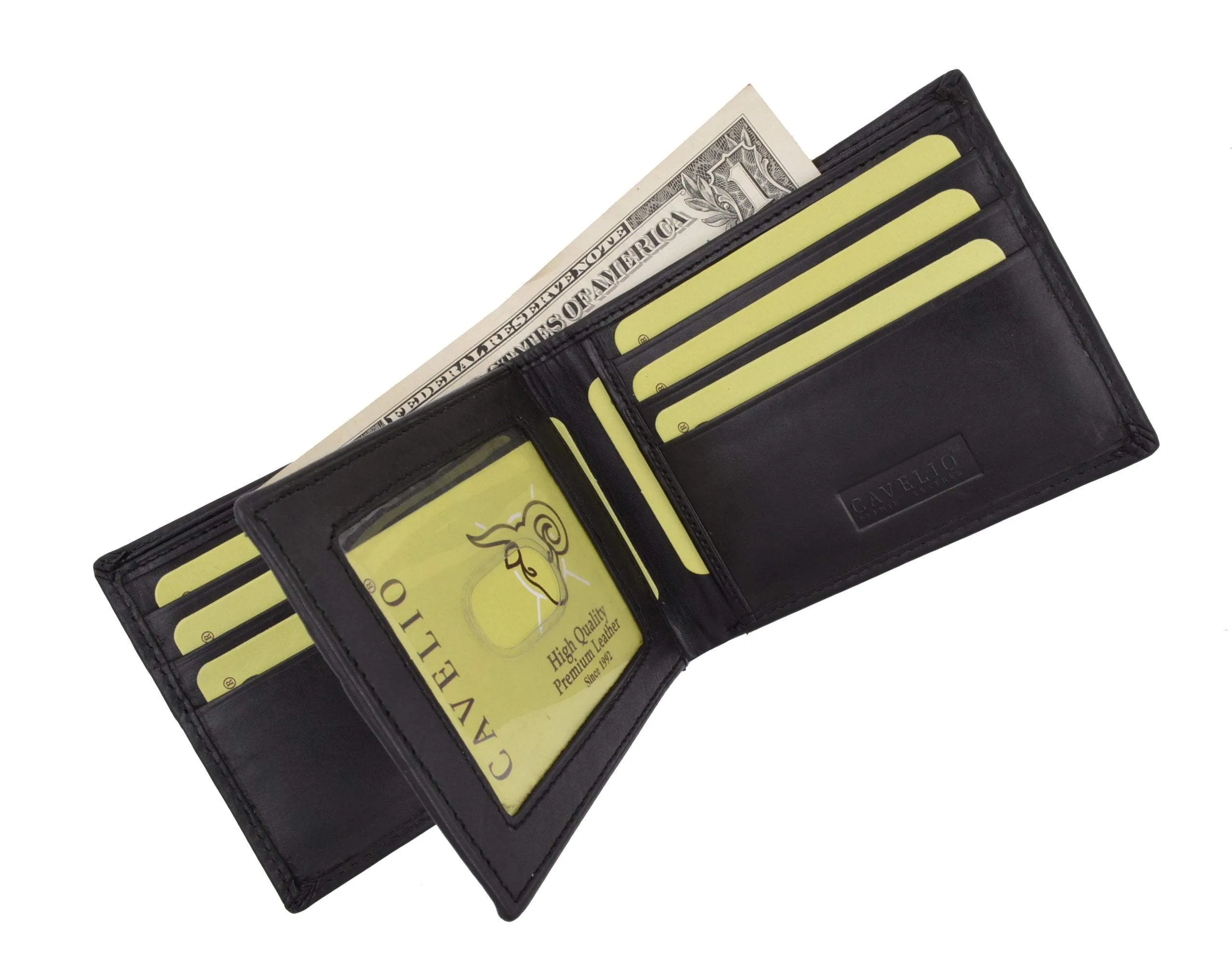 New Cavelio Multi Capacity Middle Flap ID Card Holder Bifold Wallet High Quality Genuine Leather 730052 (C)
