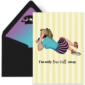 One Call Away Vintage Pinup Thinking of You Card