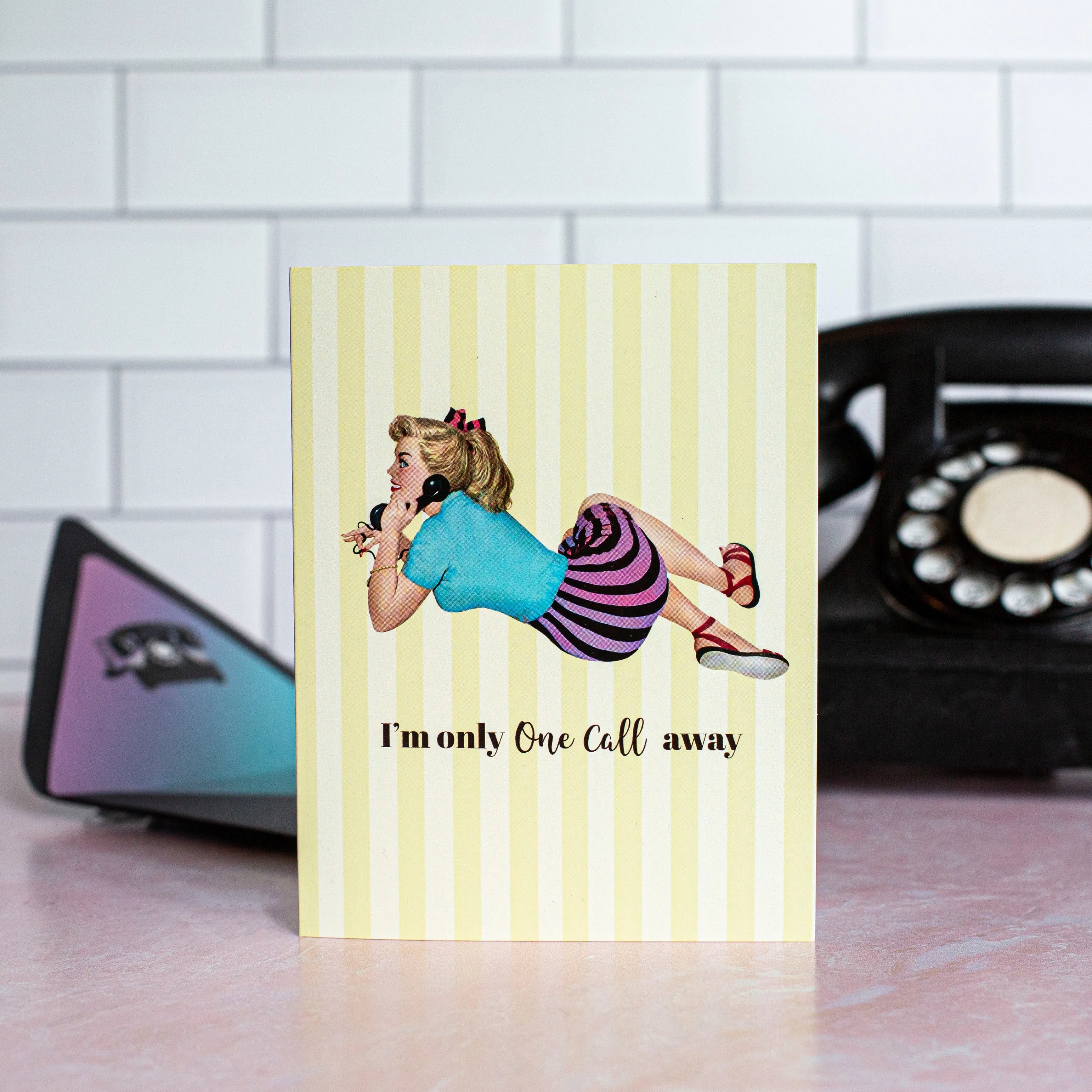 One Call Away Vintage Pinup Thinking of You Card