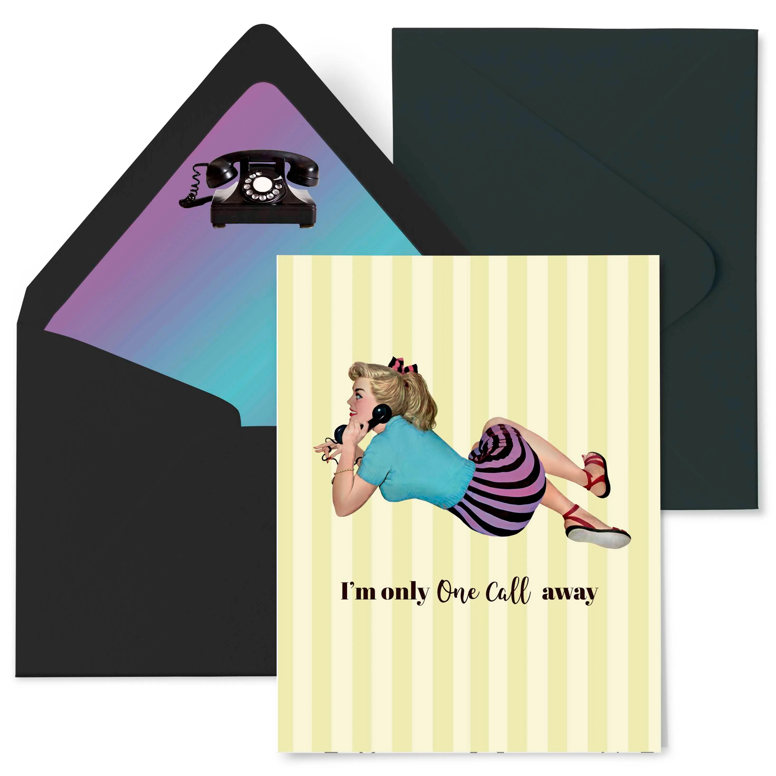 One Call Away Vintage Pinup Thinking of You Card
